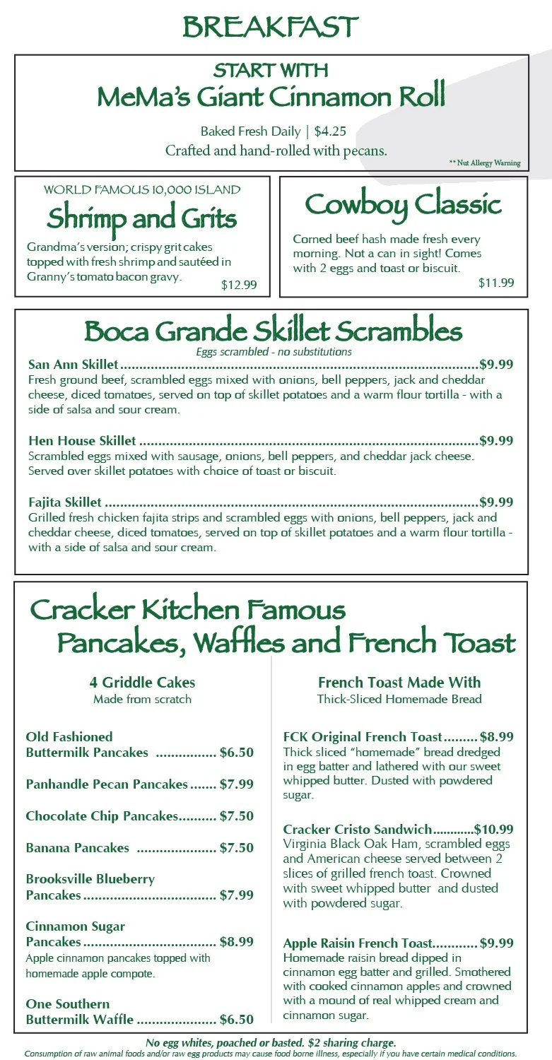 All Menus — FLORIDA CRACKER The Original Floridian