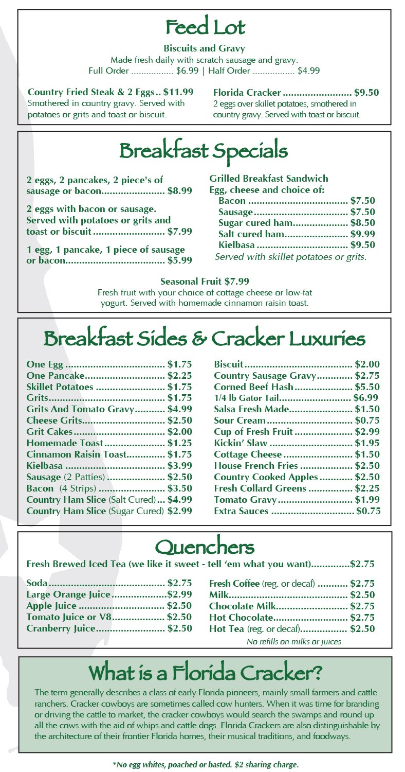 All Menus — FLORIDA CRACKER The Original Floridian