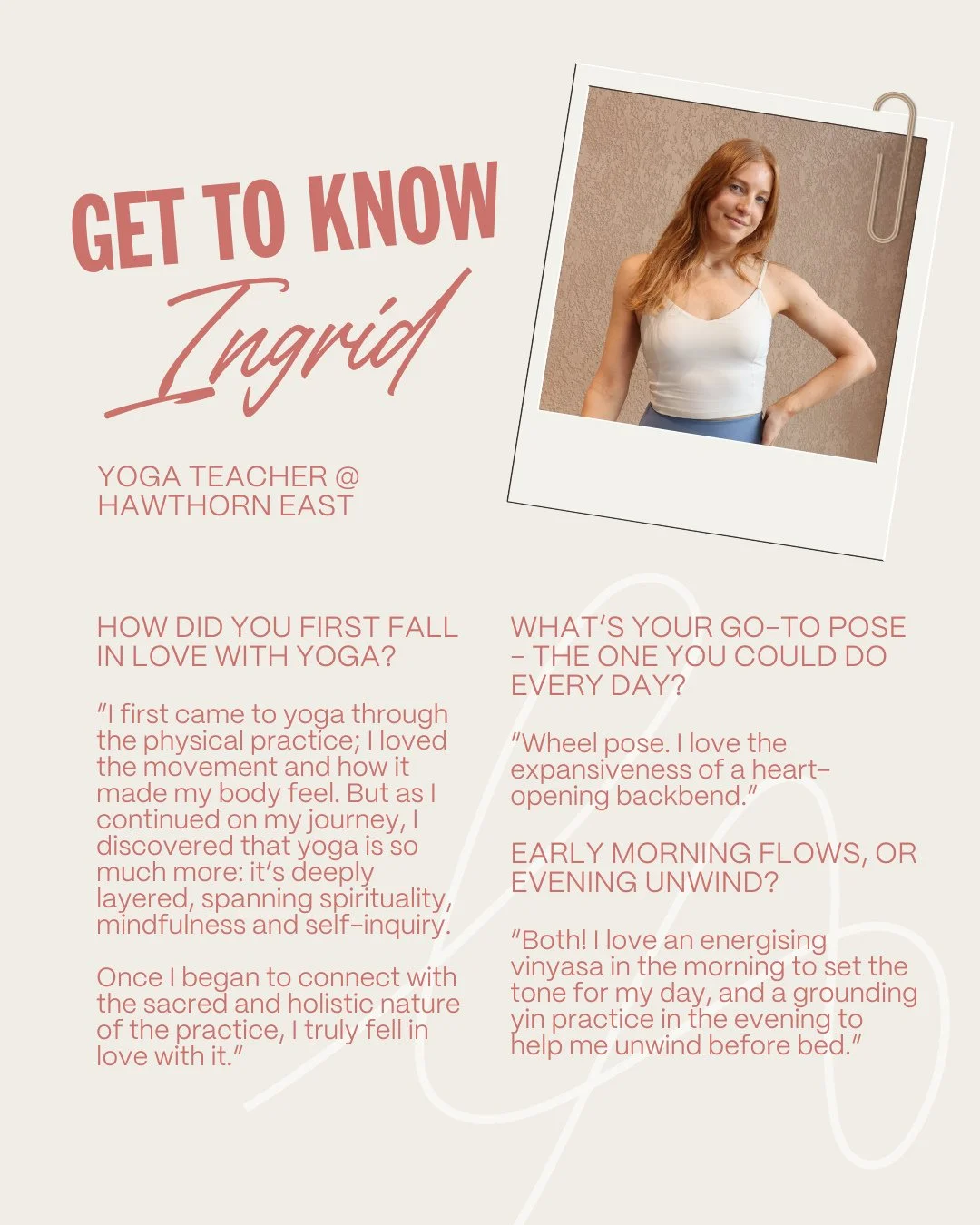 Meet Ingrid ✨⁠ @ingridkesa 
⁠
Our resident Yogi guiding you through Warm Yin and Hot Yoga Flow at LA Hawthorn East.⁠
⁠
Find your midweek calm or Sunday night reset and  she will have you leaving feeling grounded, glowing and oh-so-zen 🧘🏼&zwj;♀️⁠
⁠
