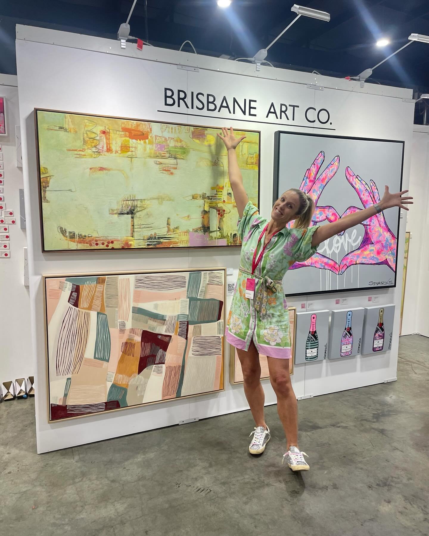 Last day of the @affordableartfairau 🩷 with my gals @brisbaneartco 

We are tired, delirious but still full of happiness and adrenaline ✨✨

Come on down and say hi and see some beautiful art xx here til 5pm 🩷