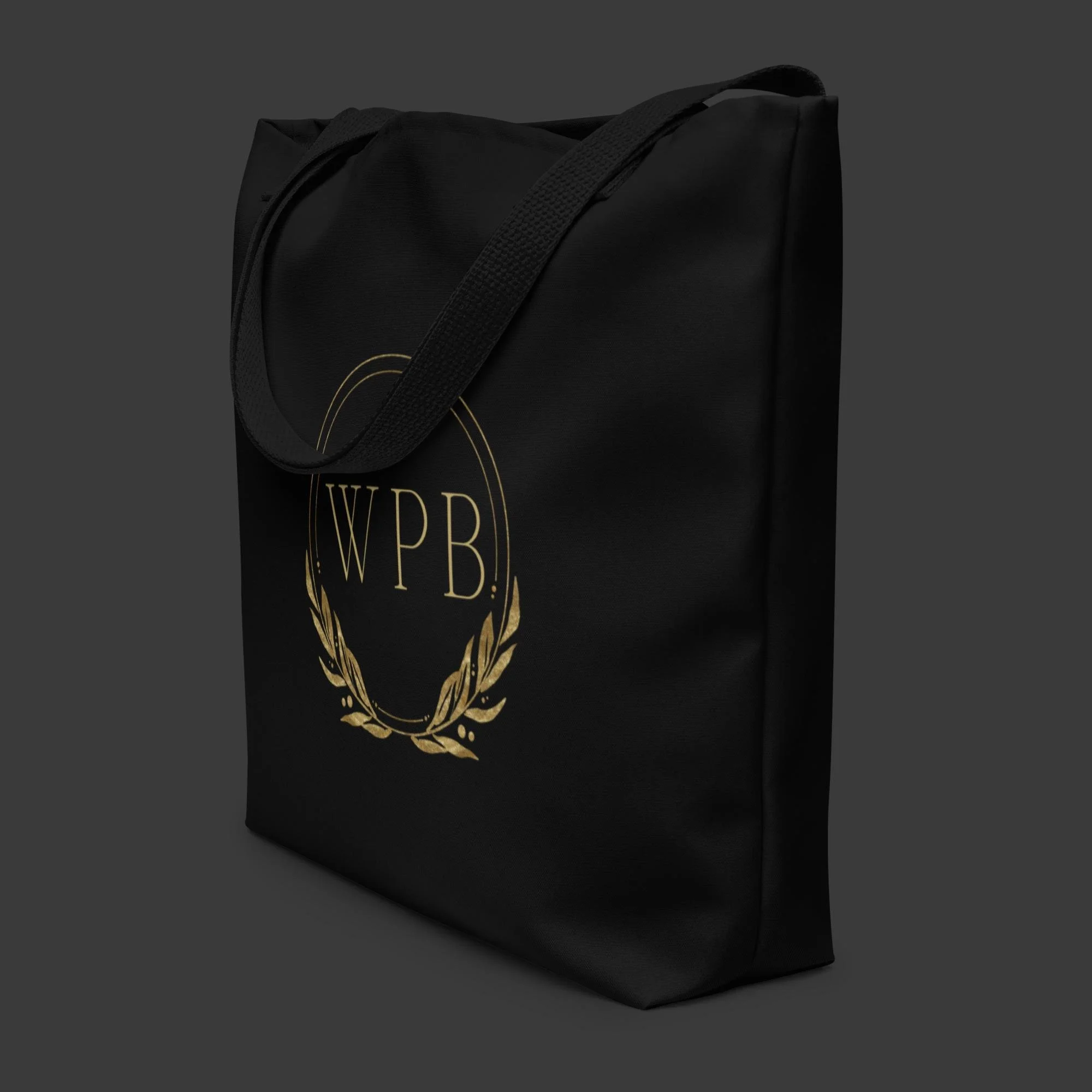 Graphic tote bag from WPB Emporium Accessories collection displayed on a dark charcoal background.