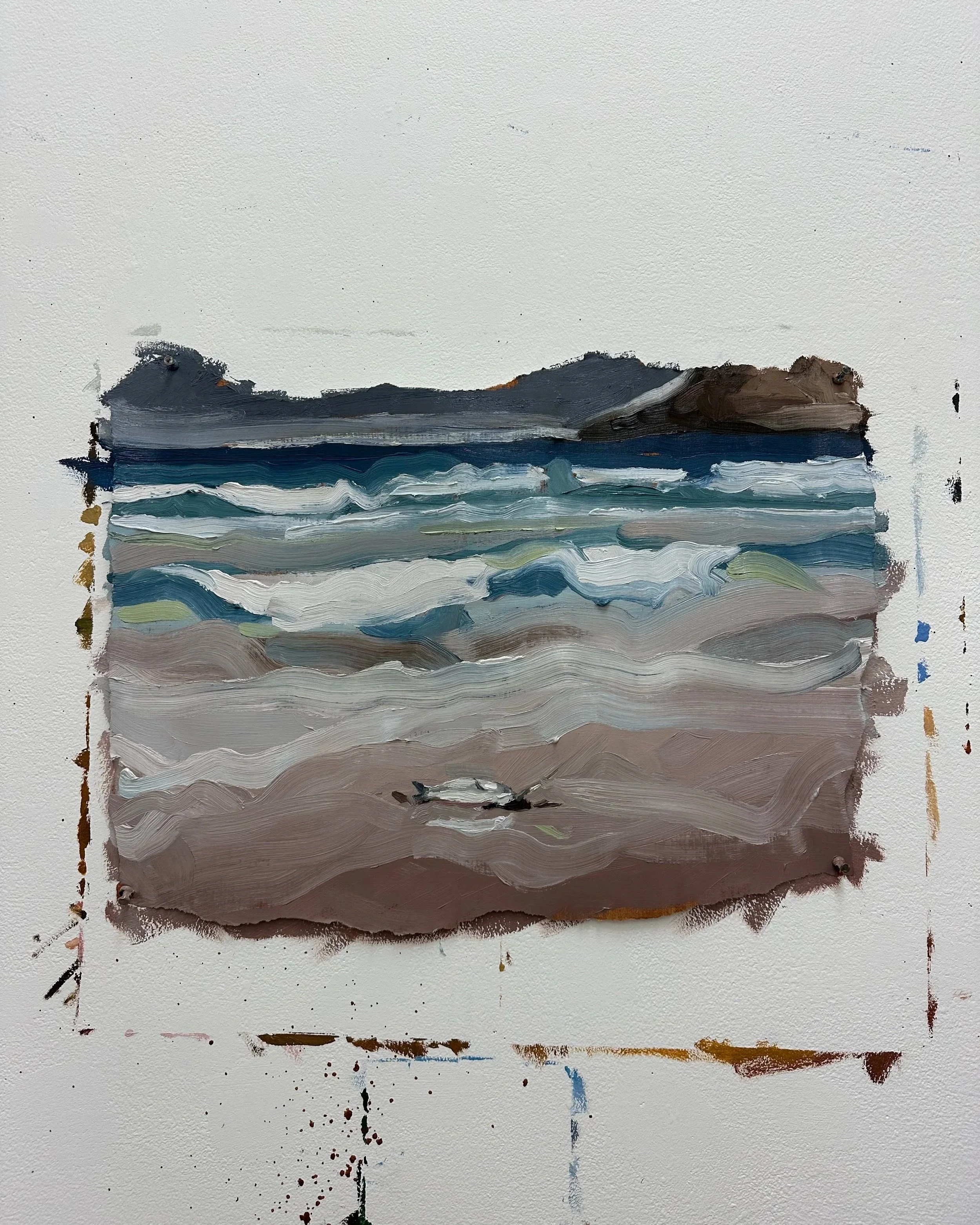Pennington Bay beach , 2025, oil on paper, 42 X 56cm, studio shot