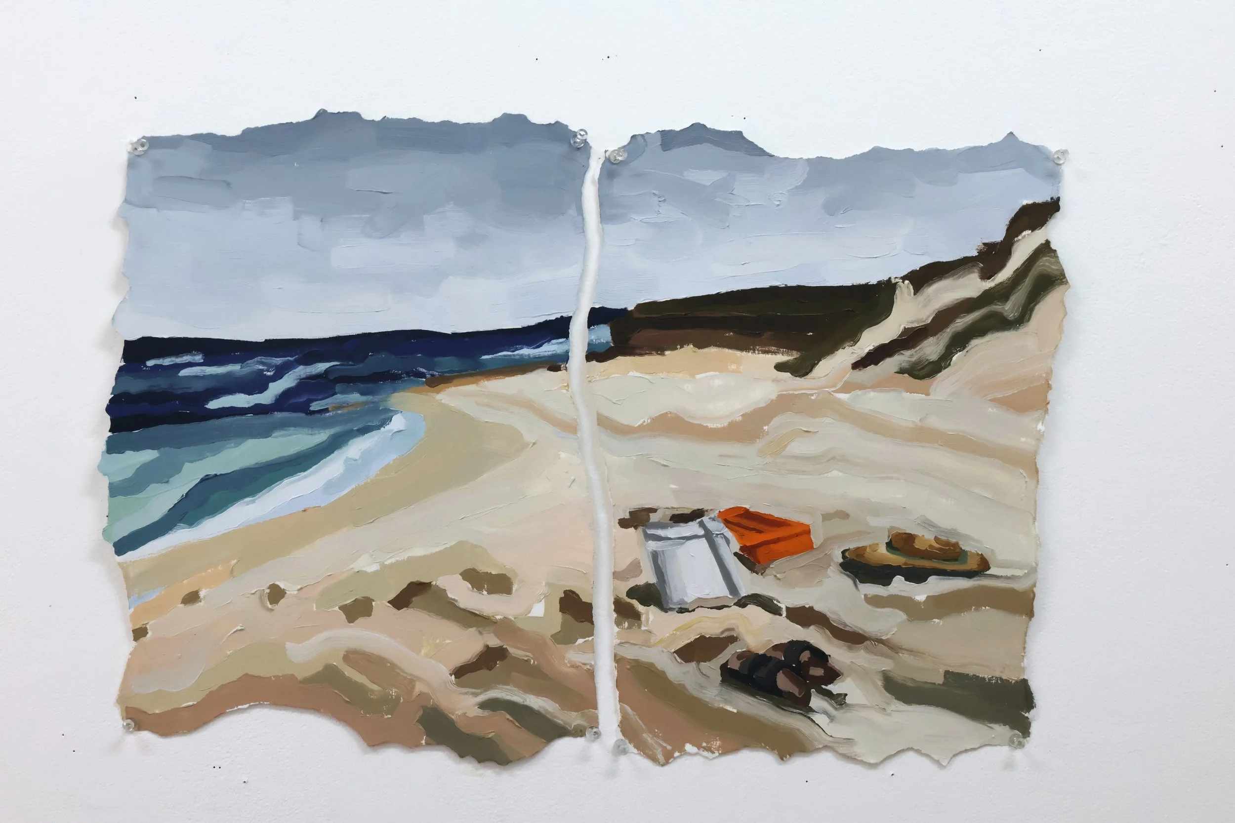 Salmon setup, 2025, oil on paper, 40 x 57 cm