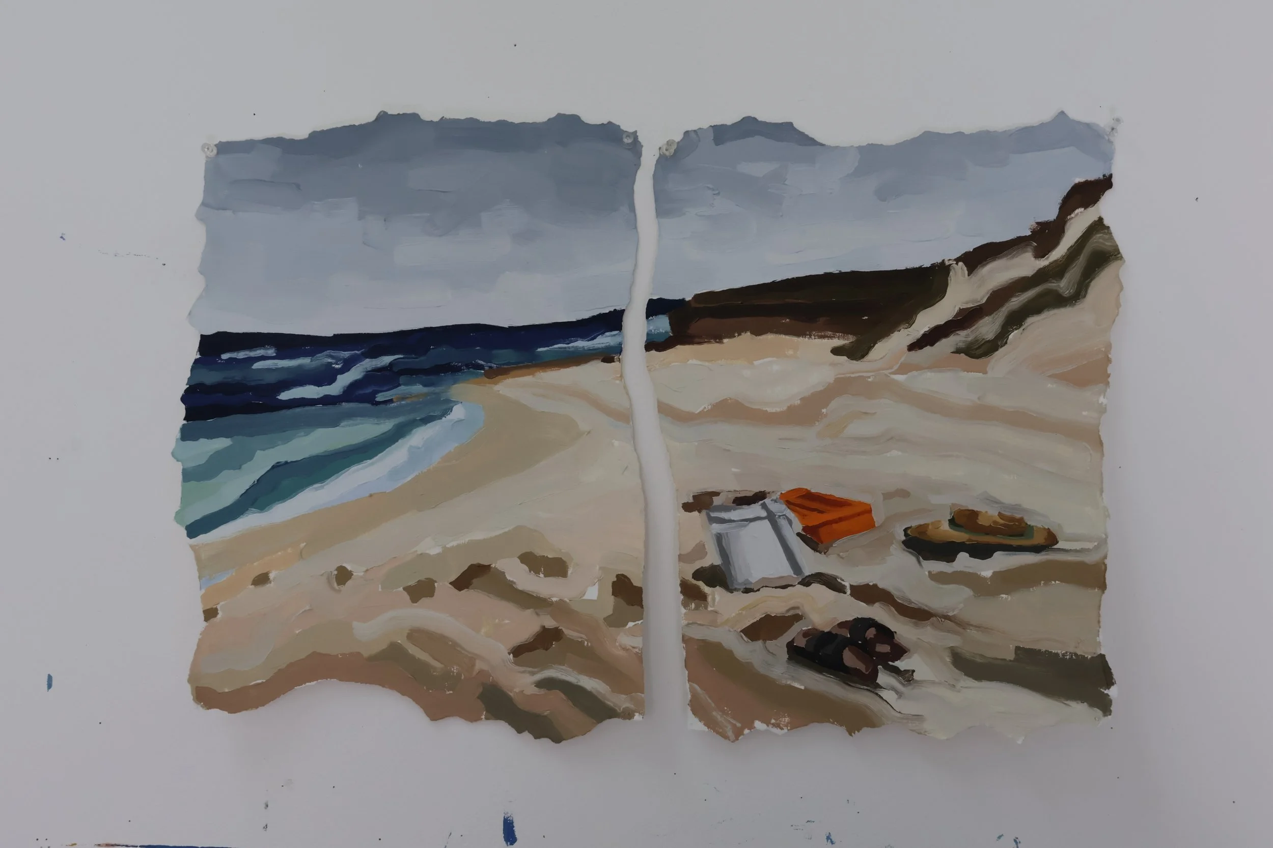 Salmon setup, 2025, oil on canvas paper, 40 x 57 cm