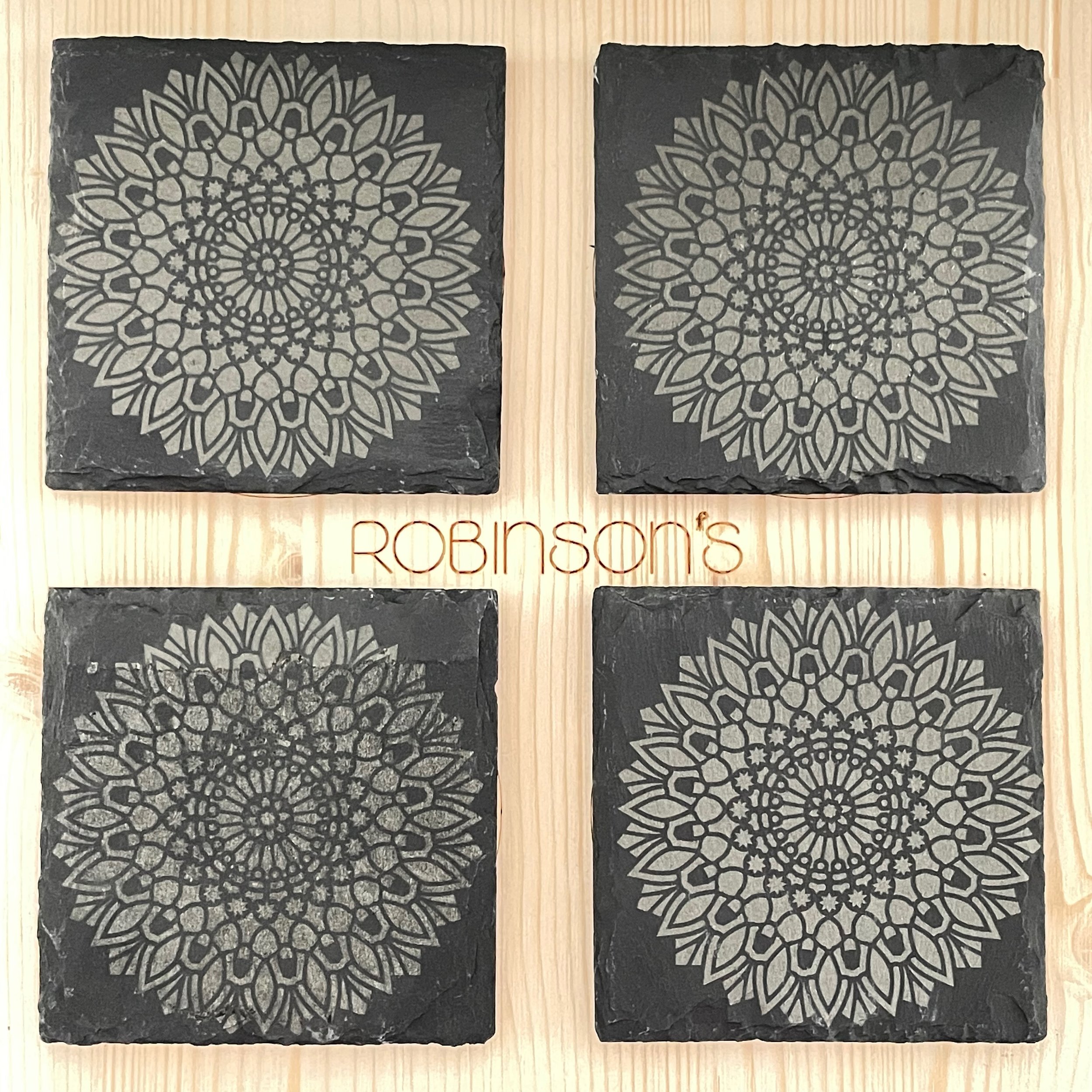 Laser Engraved Slate Coaster Set With Mandala Harmony Design
