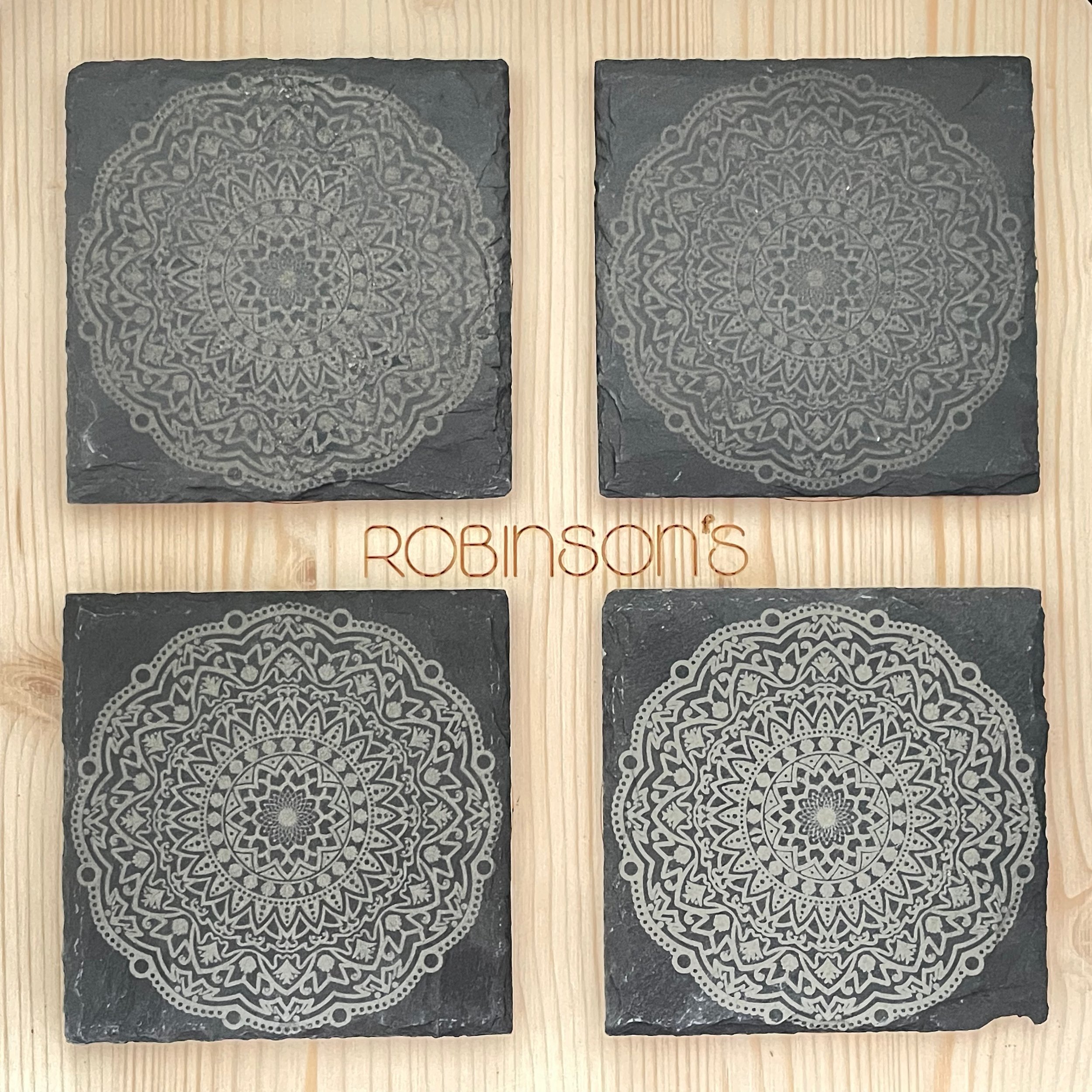 Laser Engraved Slate Coaster Set With Mandala Serenity Design