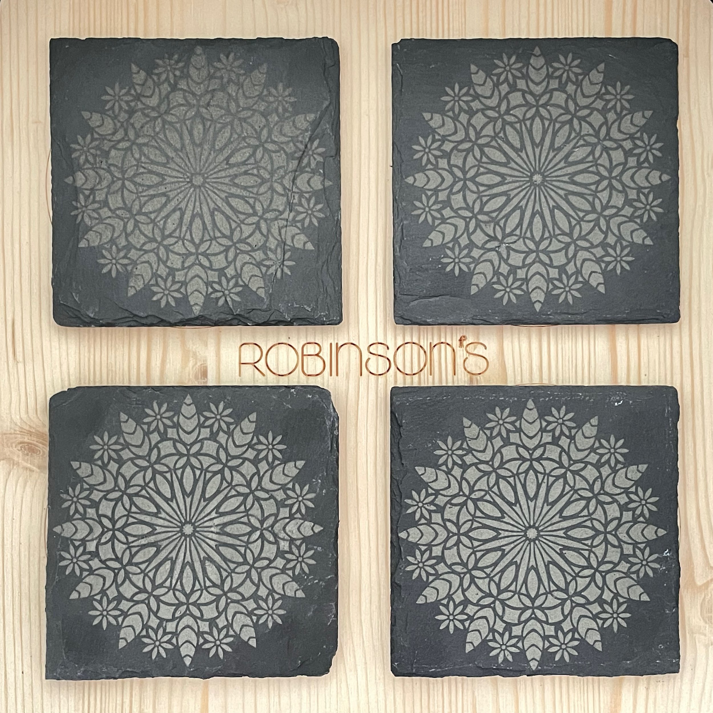 Laser Engraved Slate Coaster Set With Mandala Wholeness Design