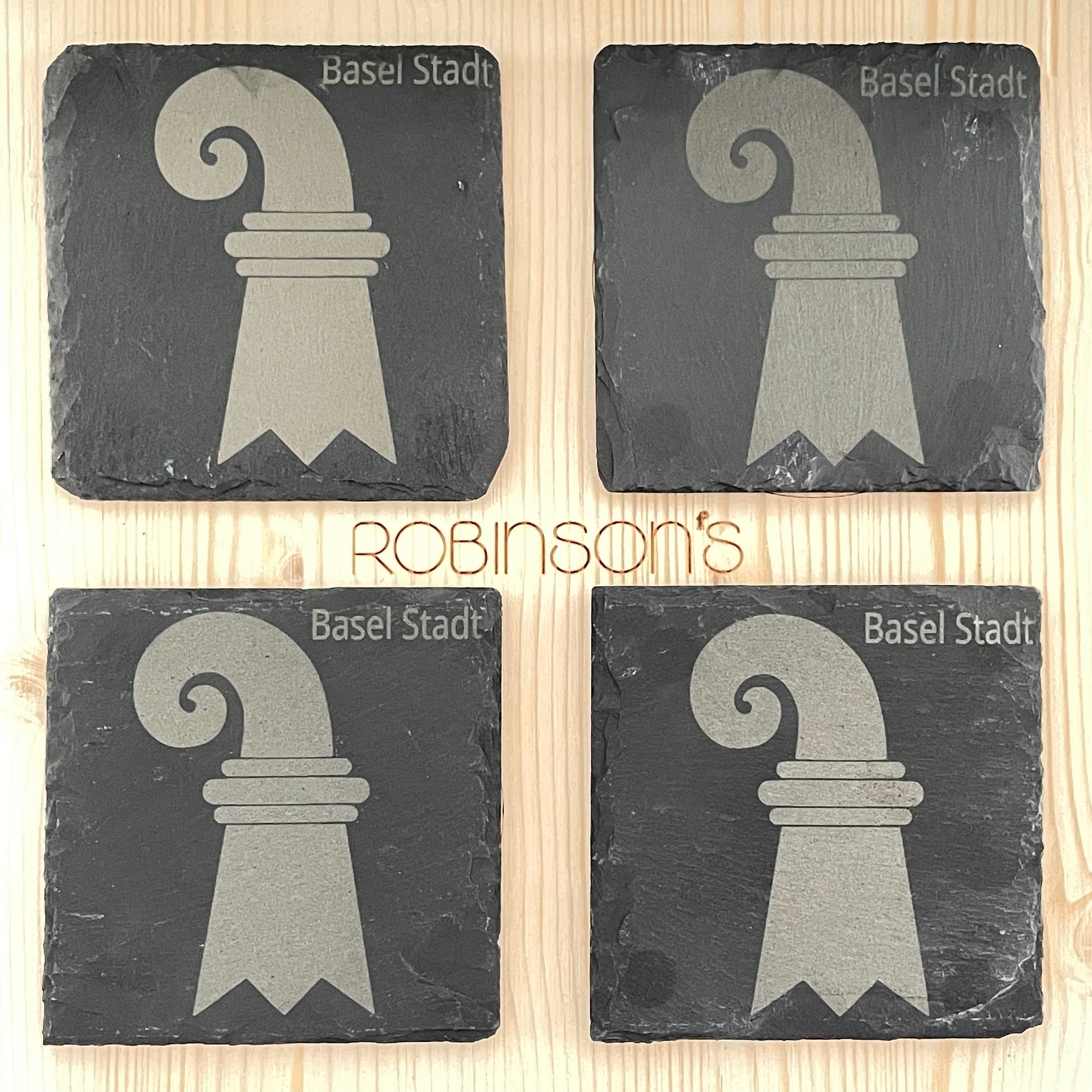 Laser Engraved Slate Coaster Set Swiss Theme With Basel Stadt Wappen Design