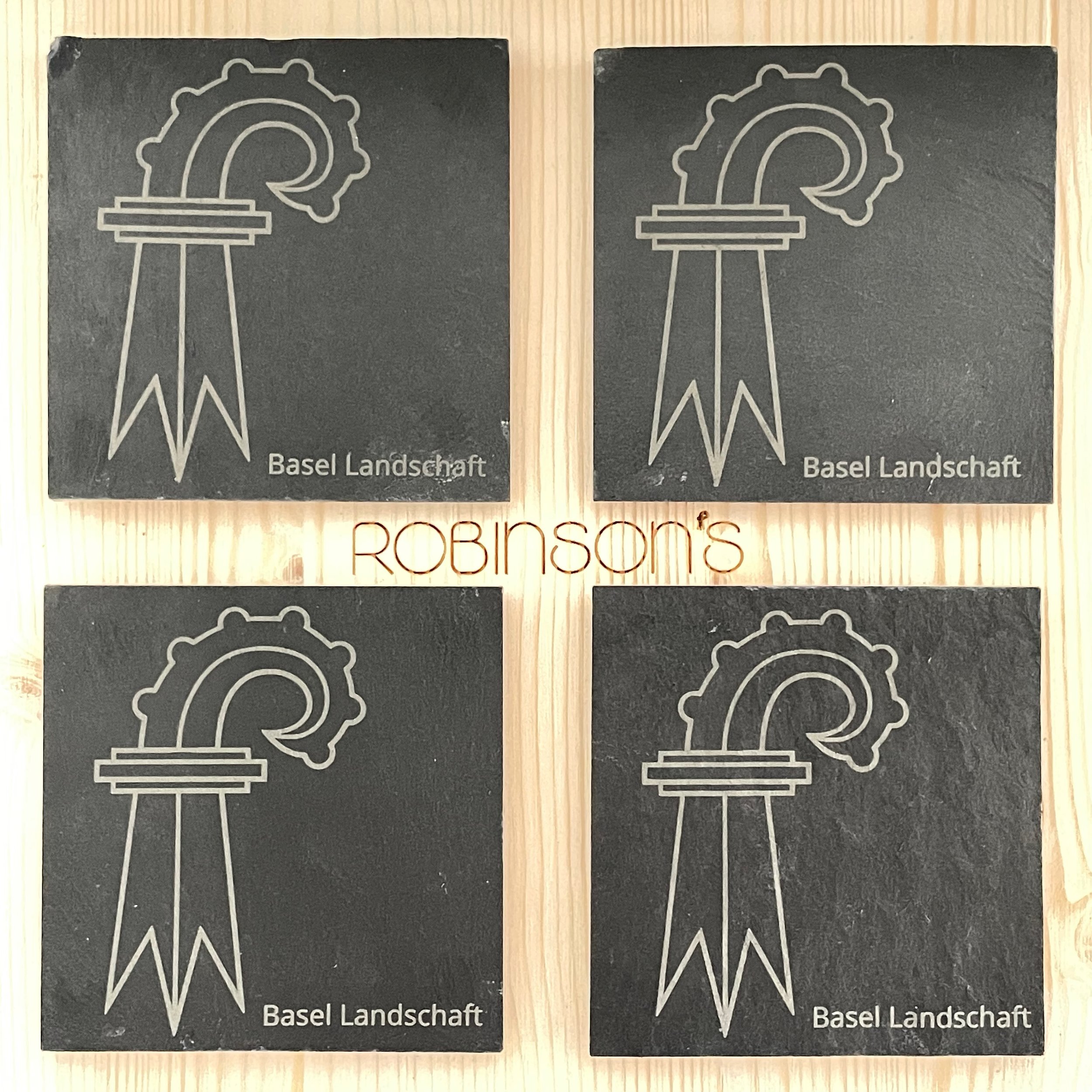 Laser Engraved Slate Coaster Set Swiss Theme With Basel Landschaft Wappen Design