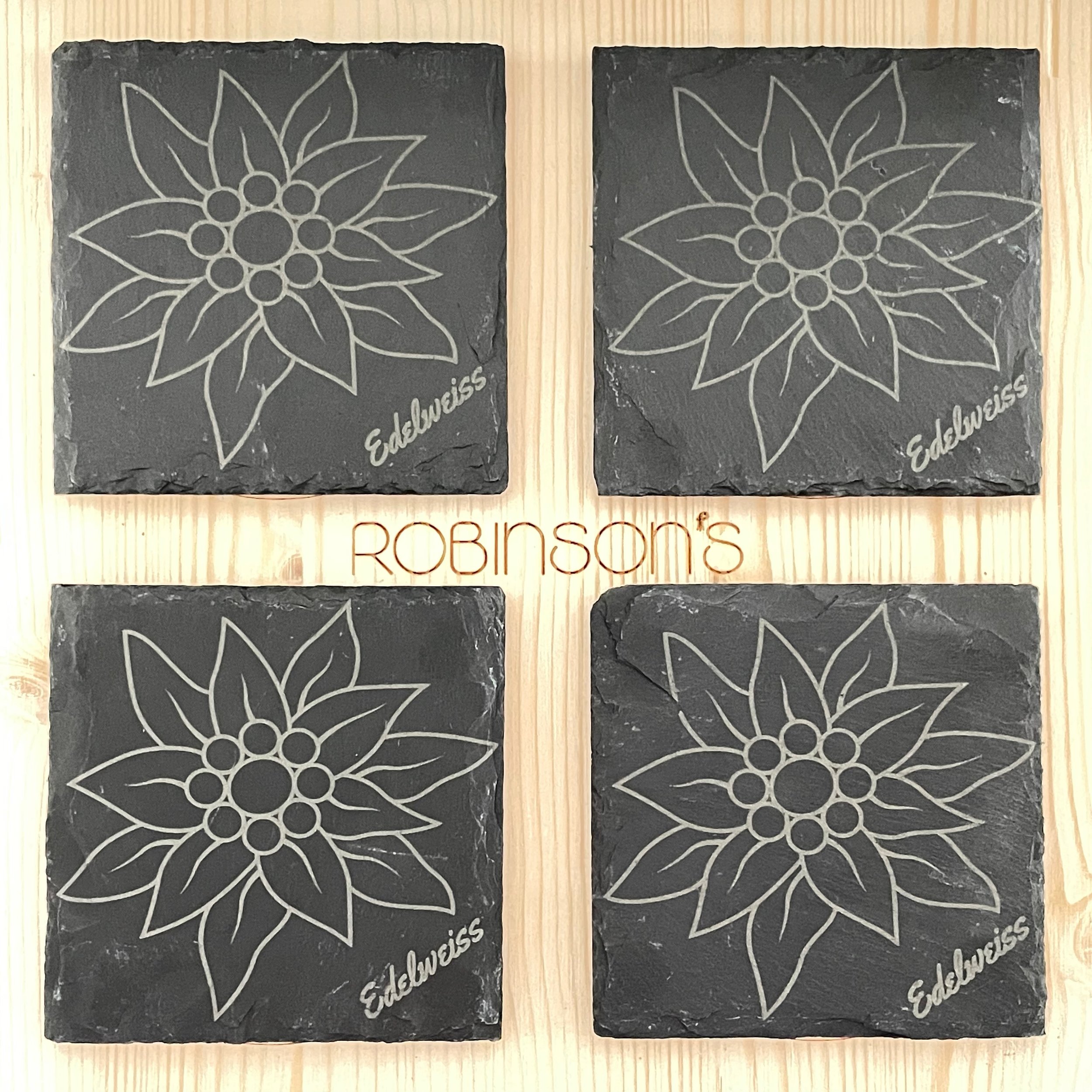 Laser Engraved Slate Coaster Set Swiss Theme With Edelweiss Design