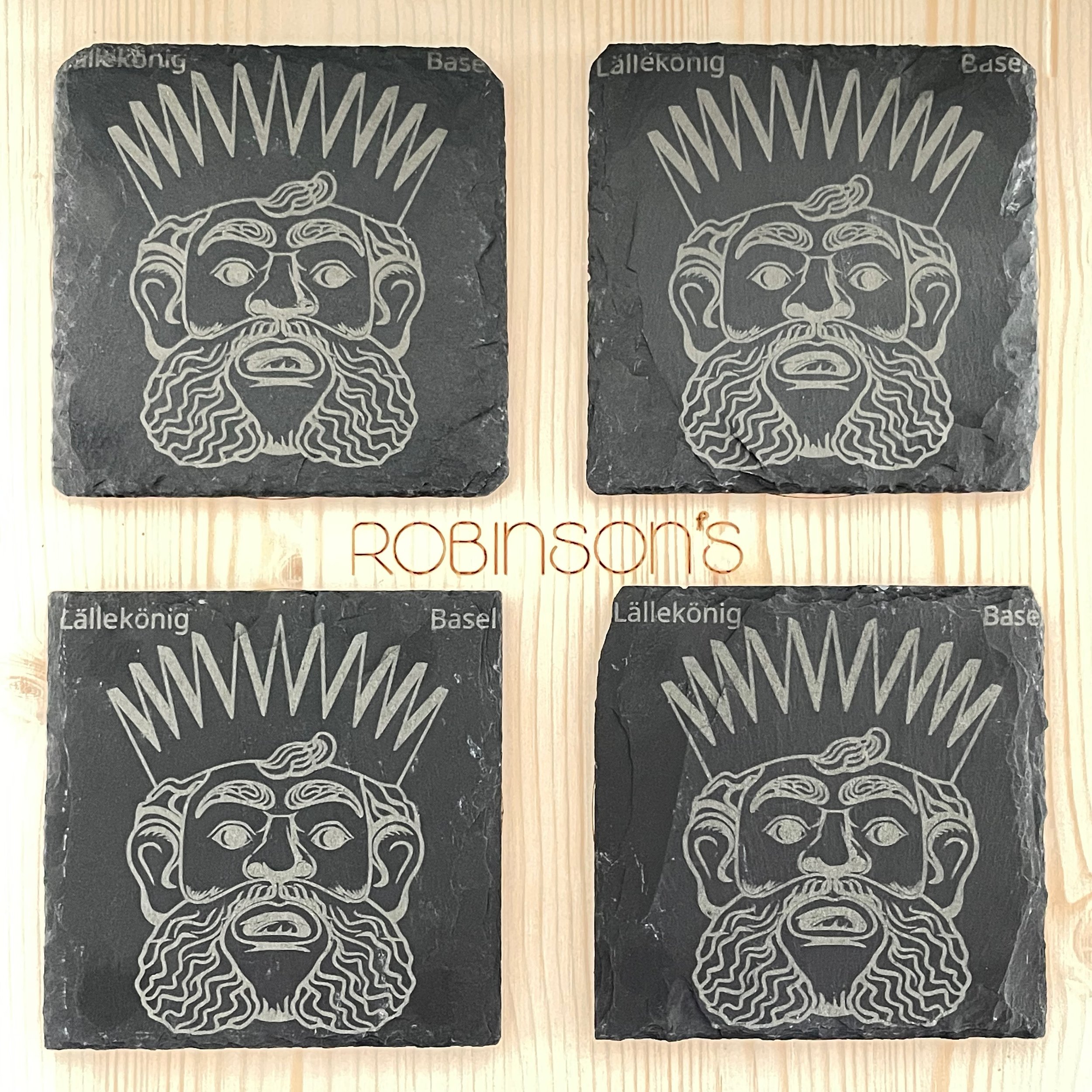 Laser Engraved Slate Coaster Set with Lällekönig of Basel Design