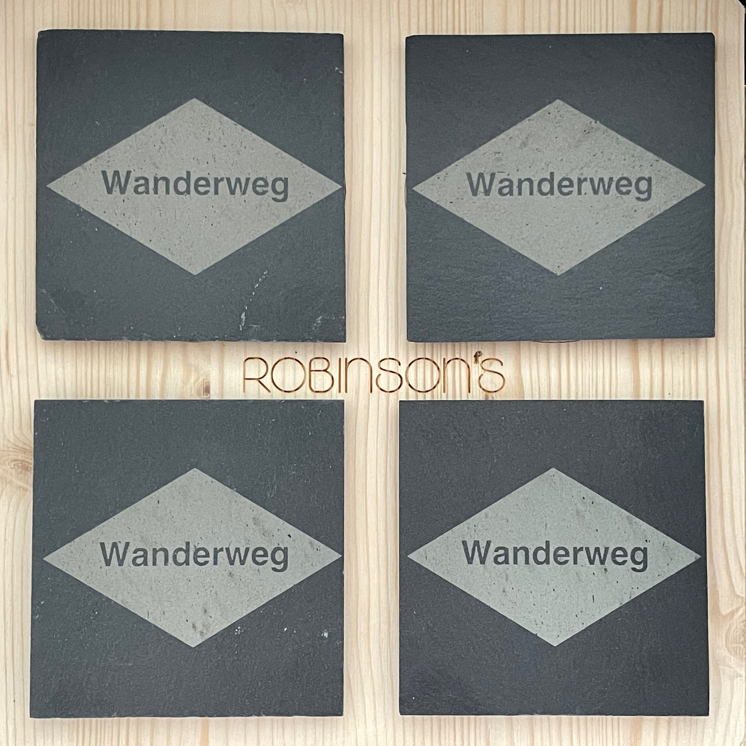 Laser Engraved Slate Coaster Set with Wanderweg Sign Design