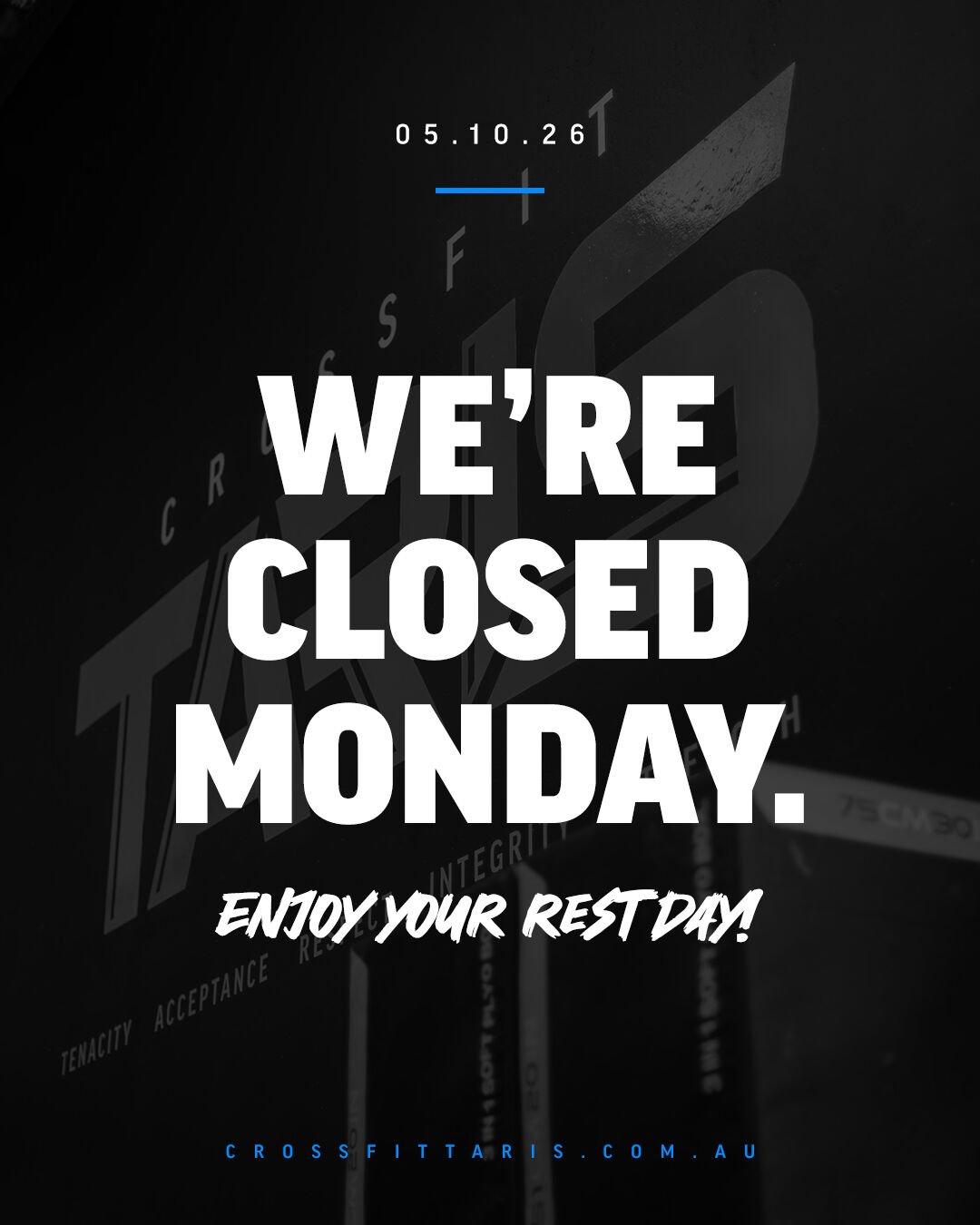 Heads up in case you didn't already know - the gym is closed on Monday for the public holiday.

Get your butt into class tomorrow morning if you can, otherwise we'll see you from 5am on Tuesday! 💪🏼