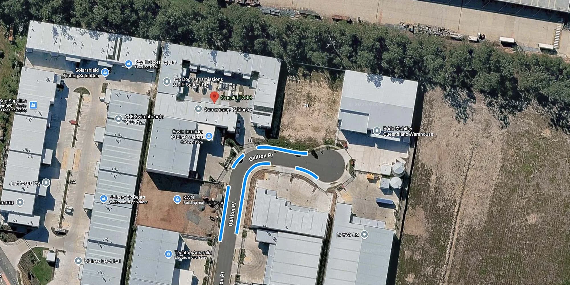Map showing the location of CrossFit TARIS in Crestmead and nearby street parking options.