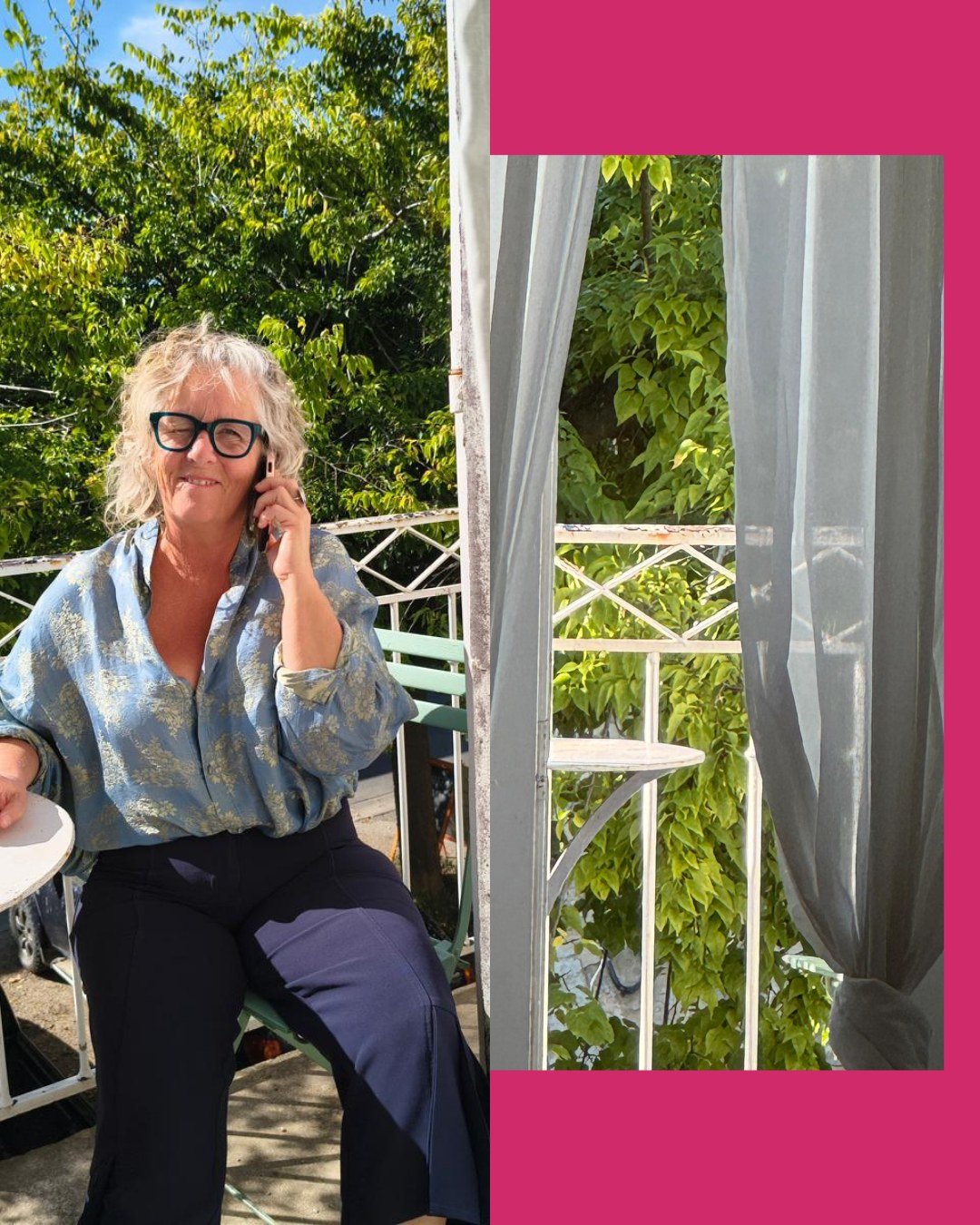 Afternoons on the balcony at the residency in France &mdash; sunlight, birdsong, and the slow rhythm of a small village day.

Between conversations and cups of coffee, ideas drift in like the breeze. This is the kind of stillness where art begins &
