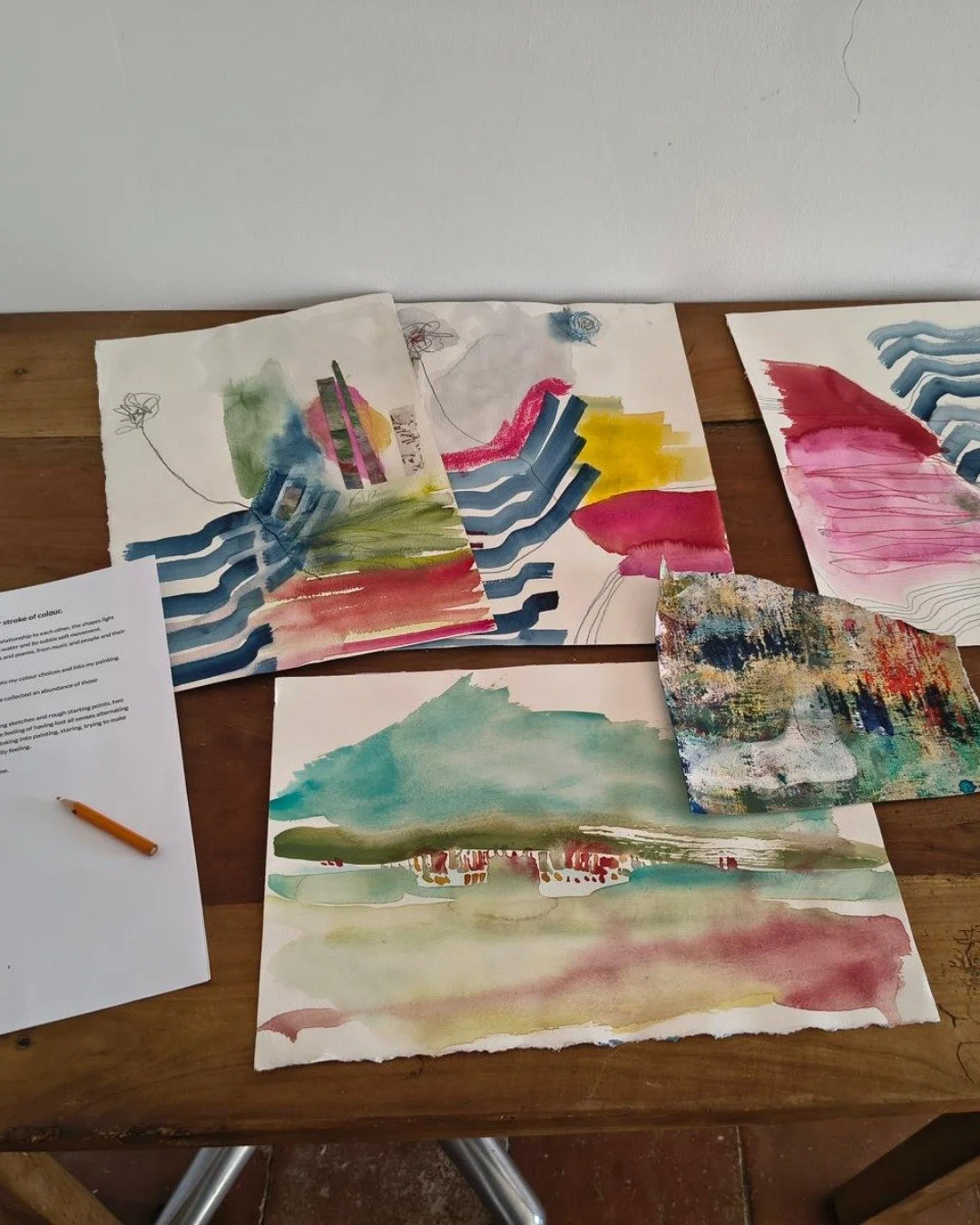 Studio moments &mdash; colour studies, early sketches, and small beginnings.

I love this part of the process: where ideas are still fluid, edges are soft, and anything feels possible. It&rsquo;s a time for play and curiosity &mdash; letting colour
