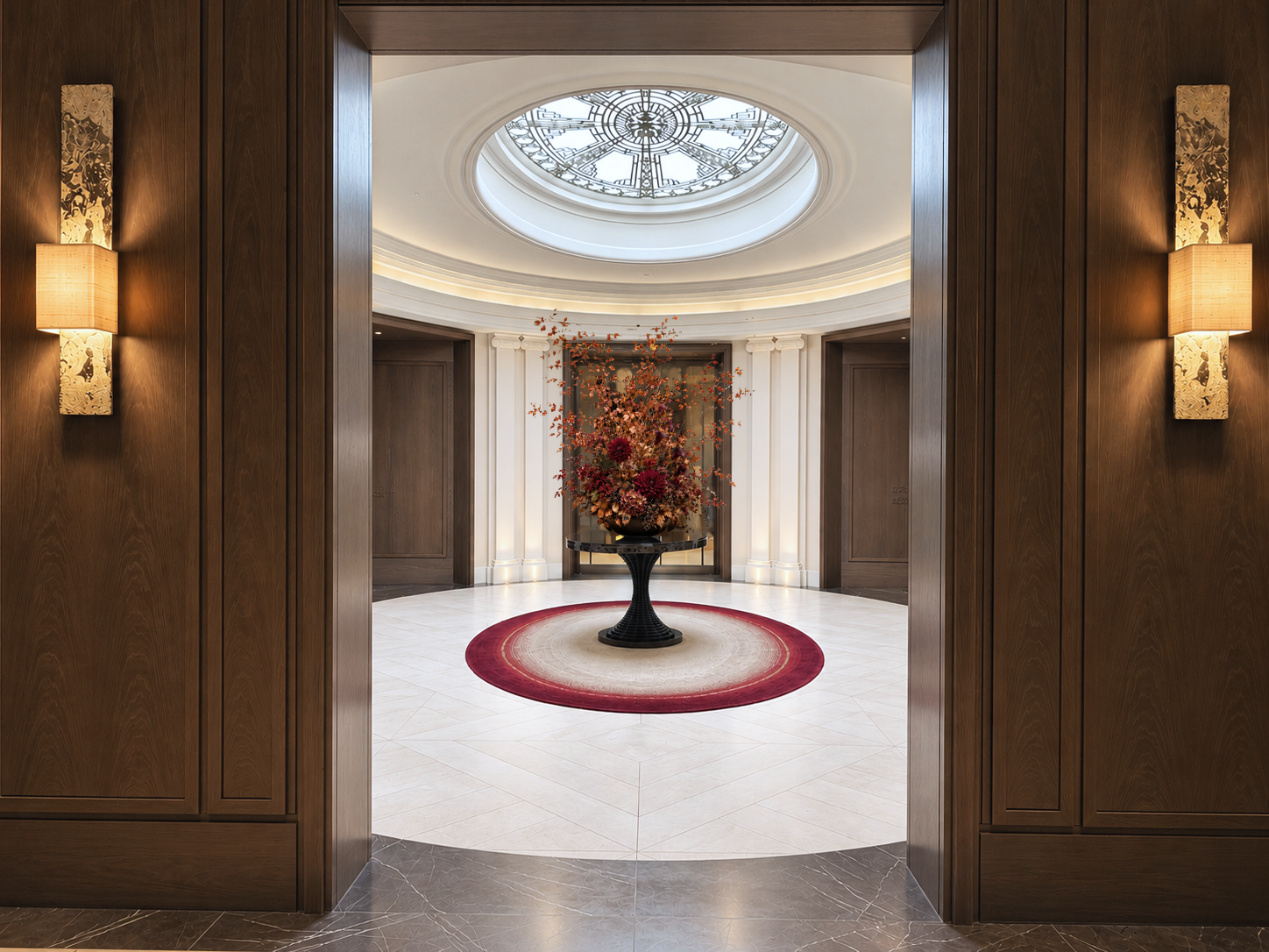 The Oval Room with domed glass skylight at No.1 Grosvenor Square, a Lodha residential development in Mayfair, London