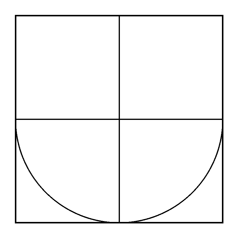 A basketball court diagram divided into sections with a large circle at the bottom and a square at the top, with lines indicating different playing areas and boundaries.