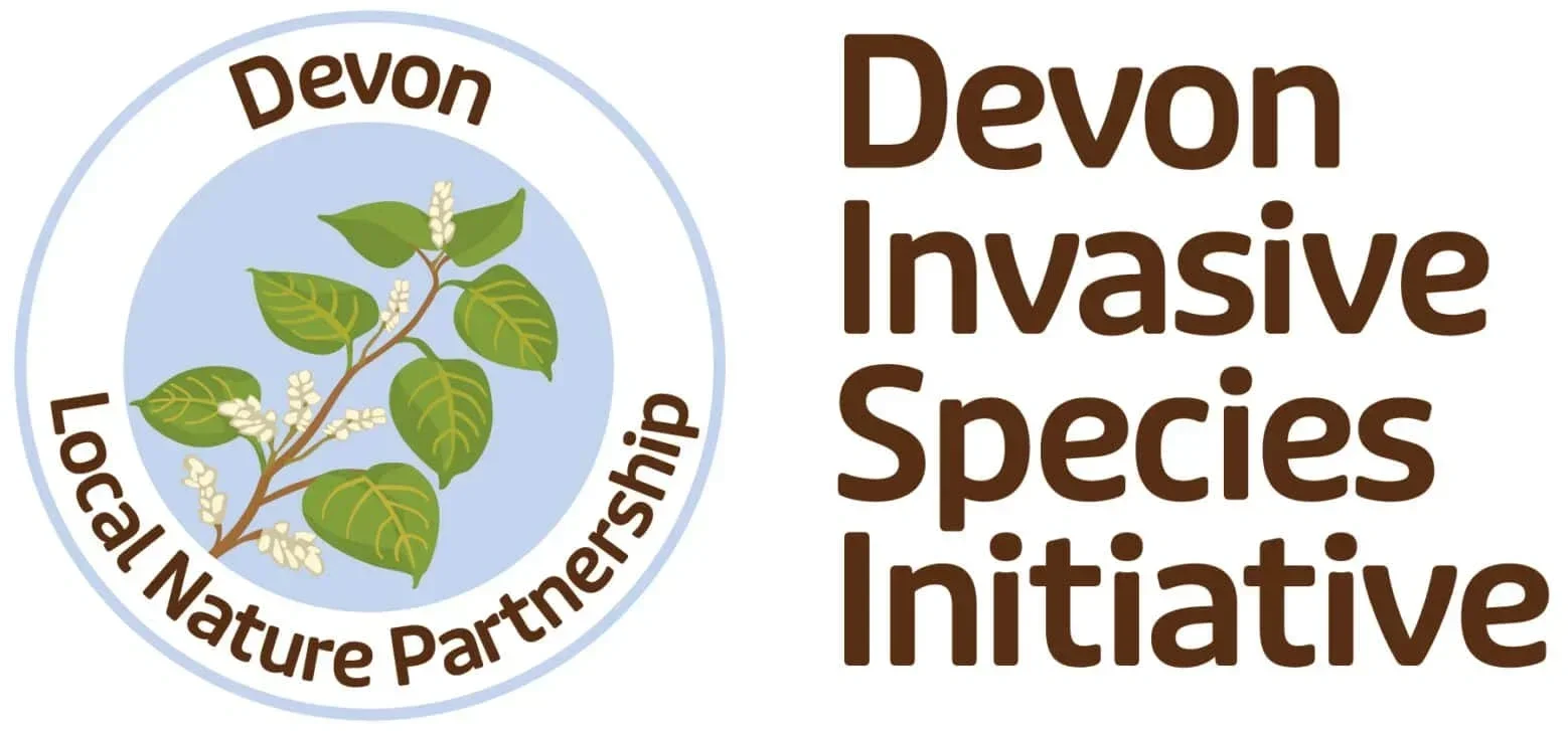Logo of the Devon Invasive Species Initiative with a plant illustration and text.
