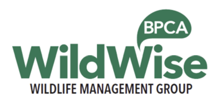 WildWise BPCA Wildlife Management Group logo with green text and a speech bubble.