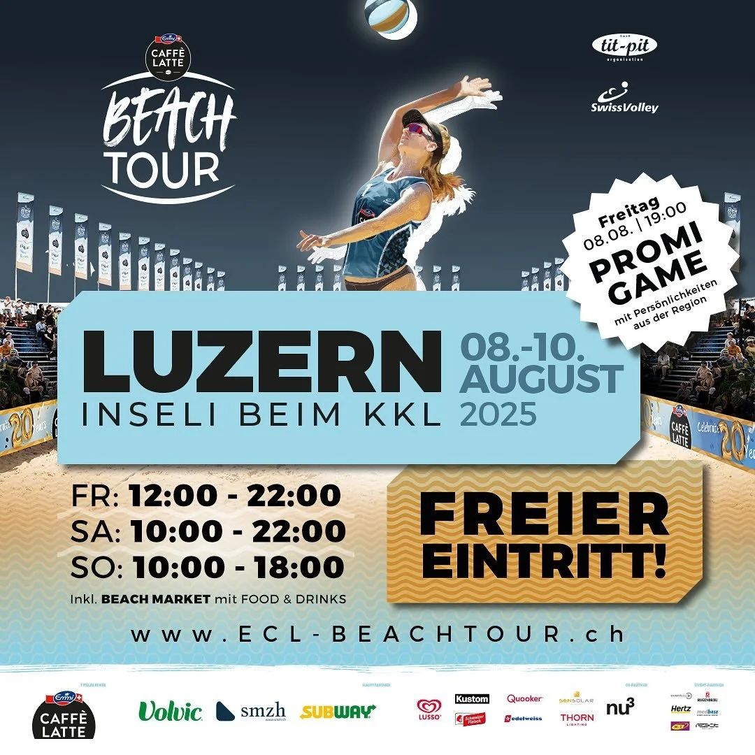 Die @ecl.beachtour ist vom 8.-10. August wieder bei uns zu Gast:
Erlebe packende Spiele, mitreissende Ballwechsel und sportliche H&ouml;chsleistungen bei der gr&ouml;ssten nationalen Beschvolleyball-Tour der Schweiz - und erst noch alles gratis!