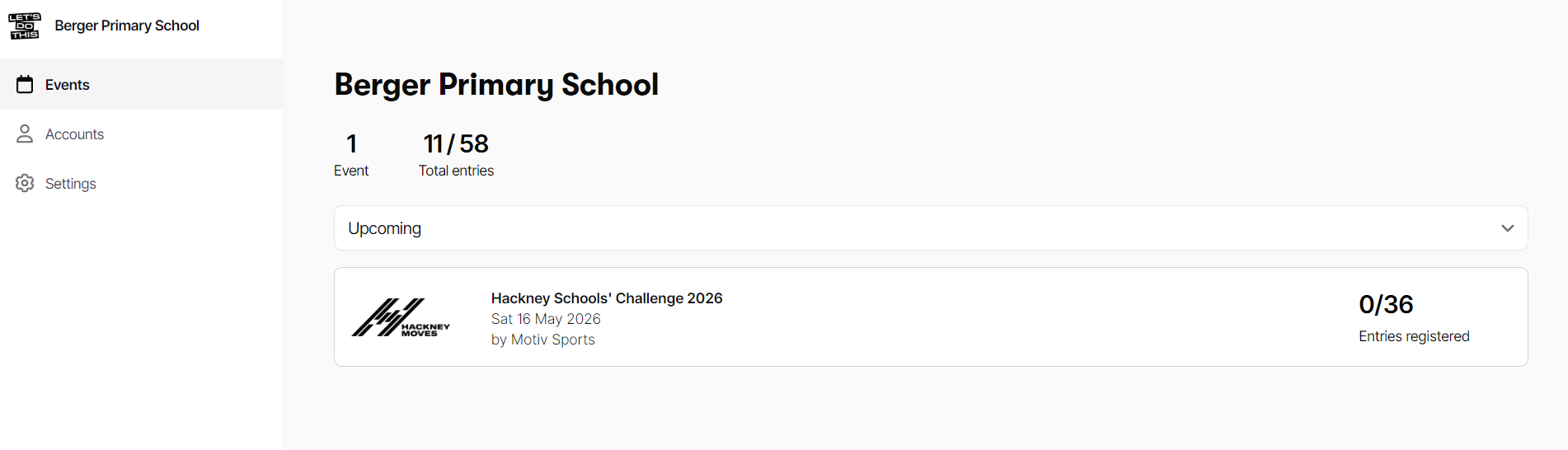 This is what your dashboard will look like. To access your places, click on Hackney Schools' Challenge 2026.