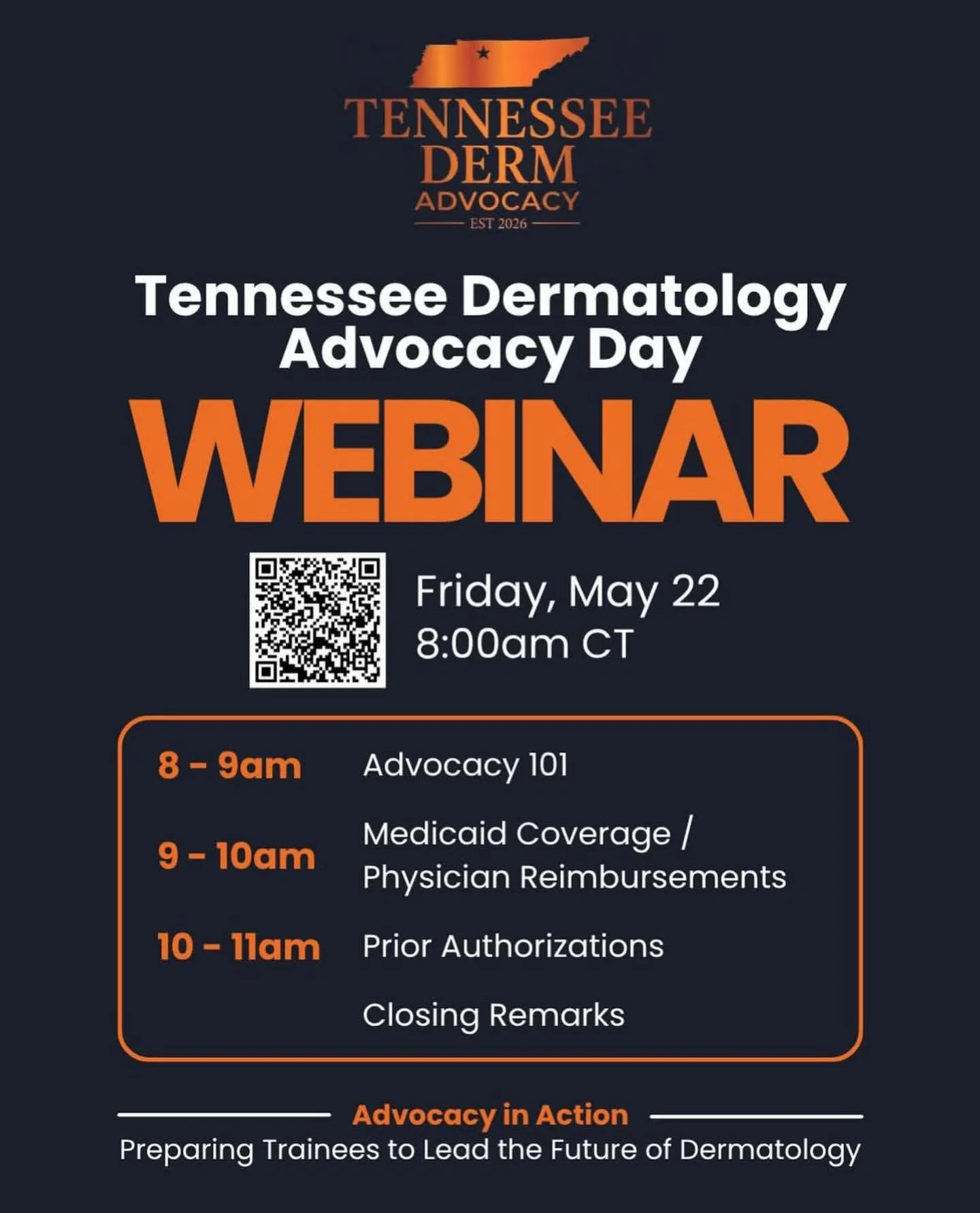 Join Tennessee Derm Advocacy for a powerful morning of education, strategy, and action at the Tennessee Dermatology Advocacy Day Webinar. From understanding the fundamentals of advocacy to tackling critical issues like Medicaid coverage, physician re