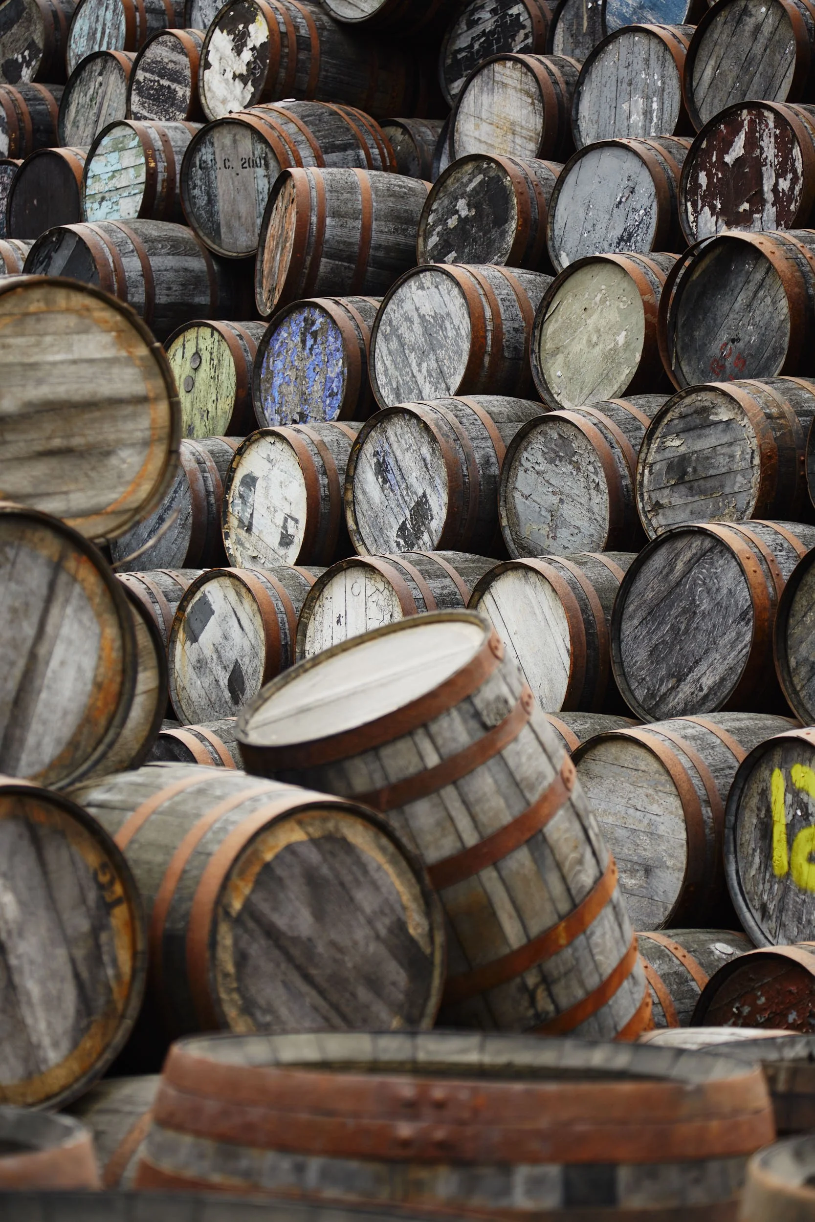  The surreal ‘tetris-like graveyard’ outside the Speyside cooperage, these barrels will be rejuvenated or pilfered for parts 
