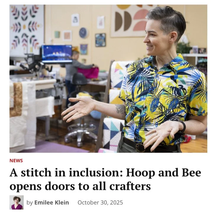 Guess who is on the front page of the Hampshire Gazette website today? 

Read all about Emilee's visit with us at the studio! https://gazettenet.com/2025/10/30/a-stitch-in-inclusion-hoop-and-bee-opens-doors-to-all-crafters/ 

Photo Credit to Carol Lo