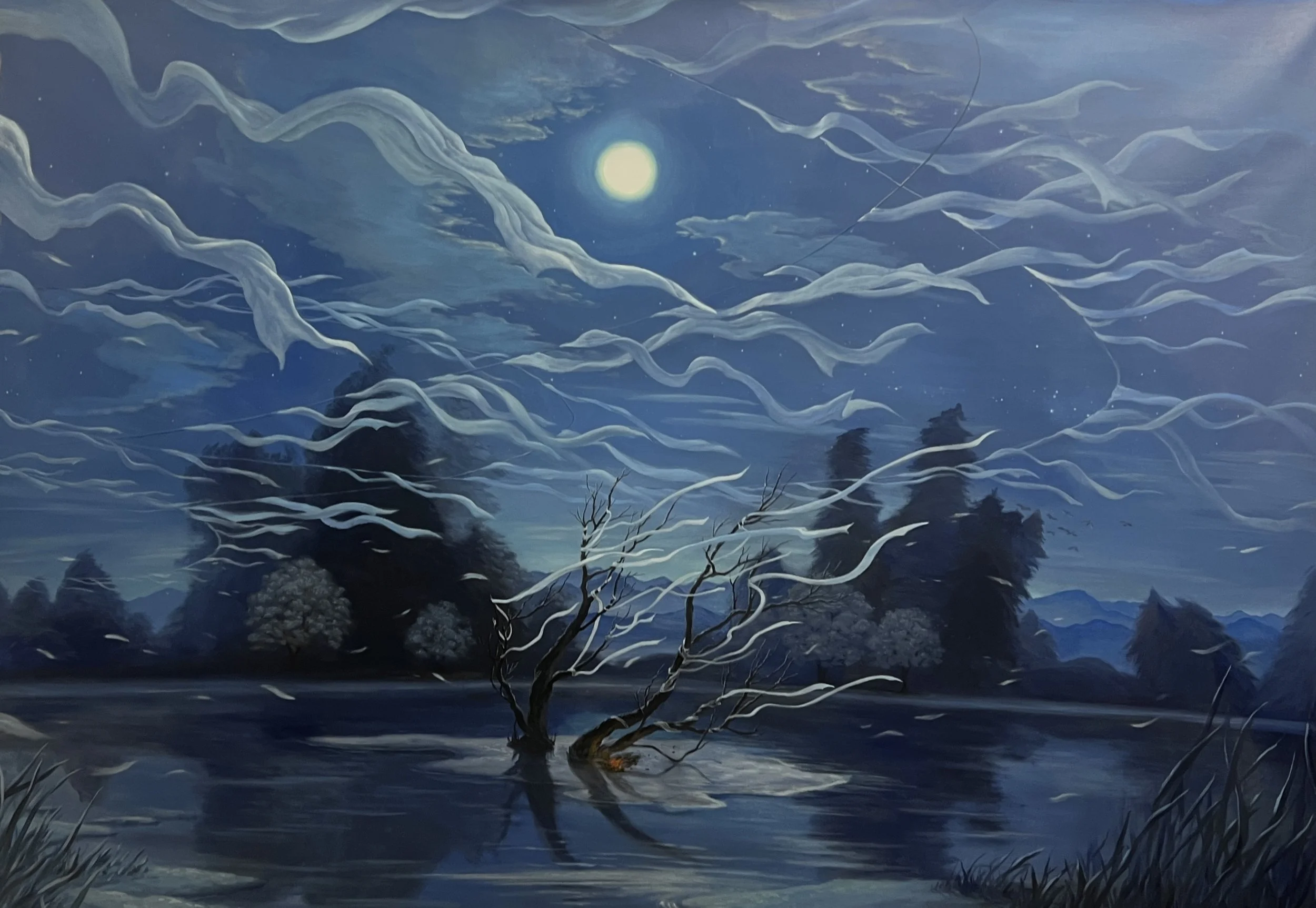 Yujoo Hong, Ce qui tremble dans le silence, 2024, 140 x 200 cm, huile sur toile