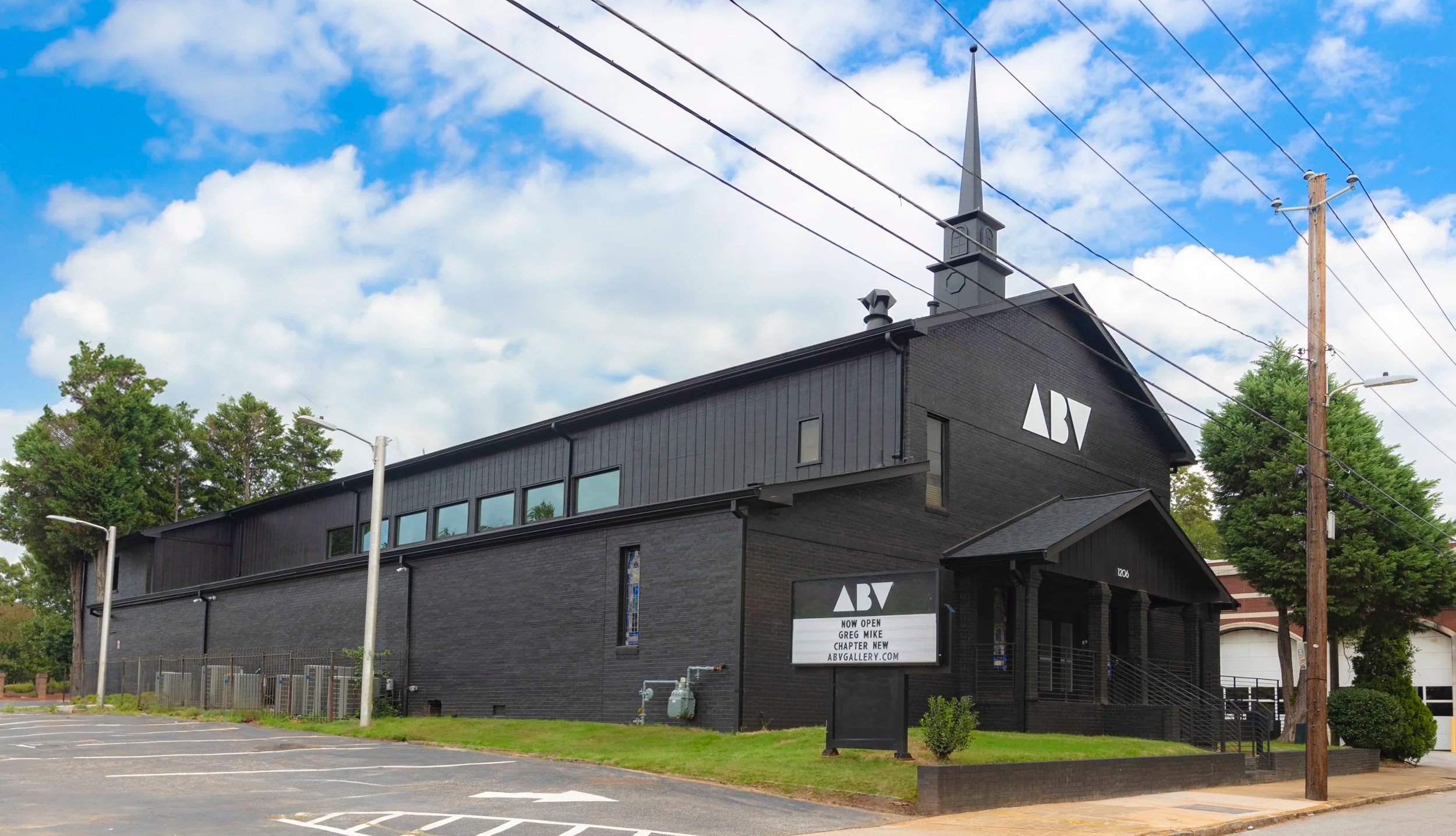 ABV Gallery building and signage in East Atlanta Village, Atlanta – artist-founded contemporary art space.