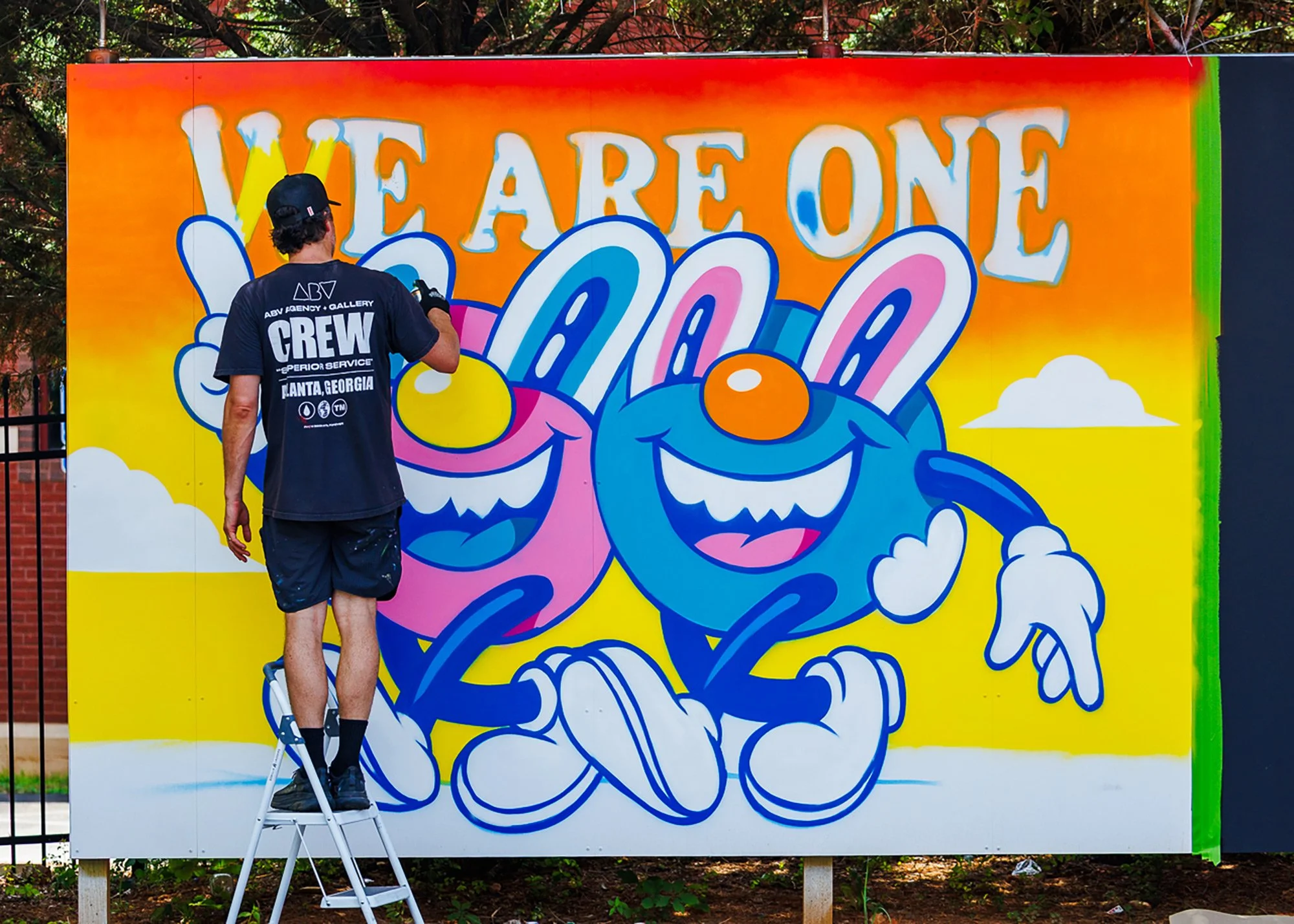 Colorful mural wall at The Art Yard outdoor art space in East Atlanta Village, Atlanta.