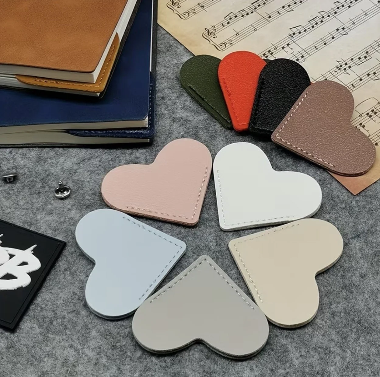 Colourful leather heart-shaped bookmarks mental health anchored thoughts