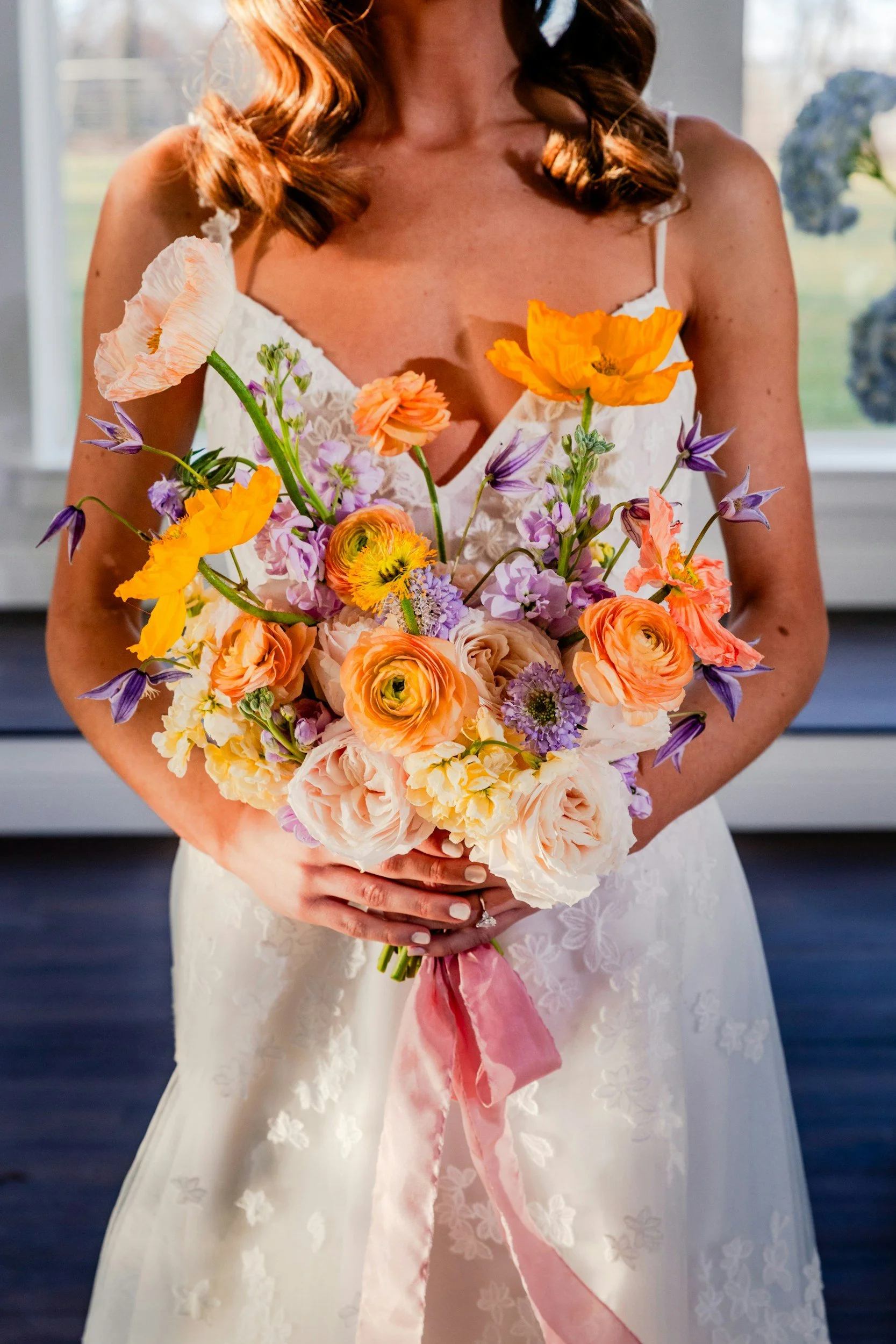 Peach Purple Spring Wedding Bouquet