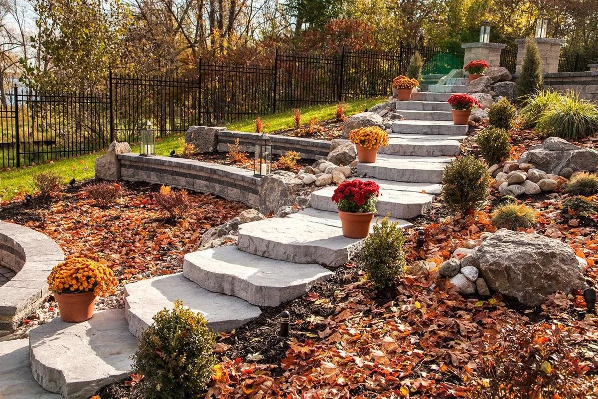 Backyard steps made from natural stone in Lancaster County, PA