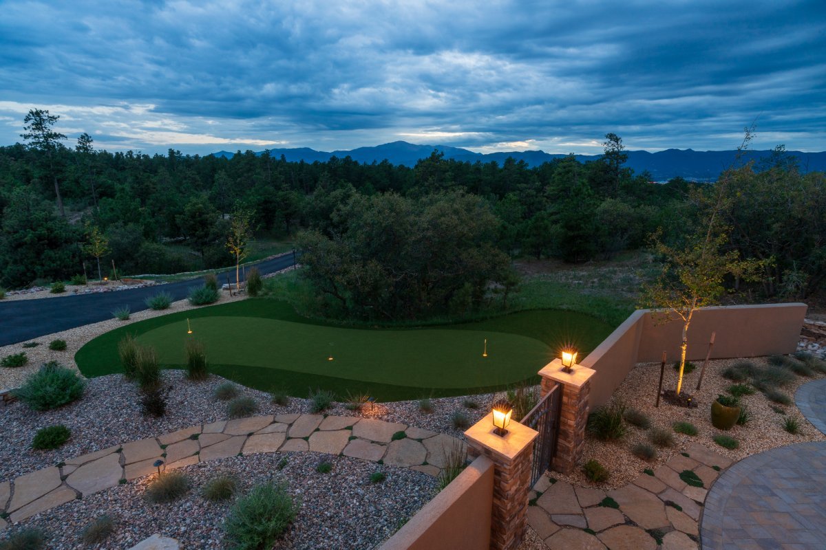 Landscape design with artificial turf in Briargate, CO