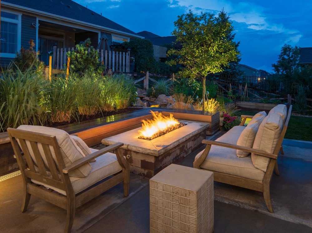 Seat wall and fire pit in Gleneagle, CO