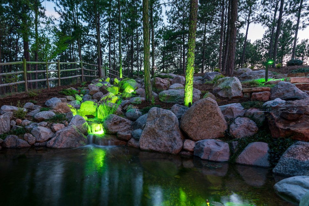 Landscape design with outdoor lighting in Castle Rock, CO