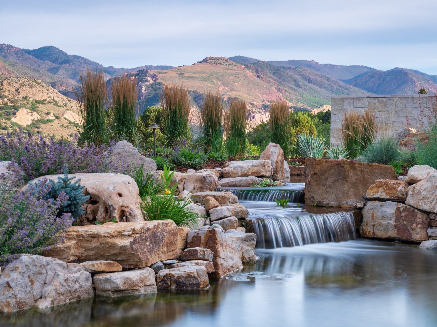 Landscape design with water feature in Monument, CO