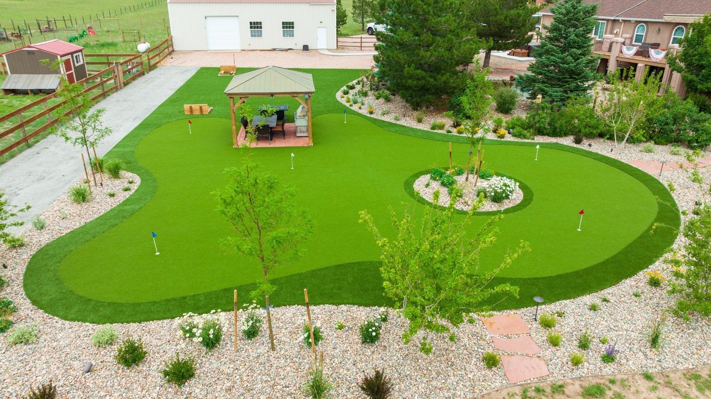Artificial turf and patio in Castle Pines, CO