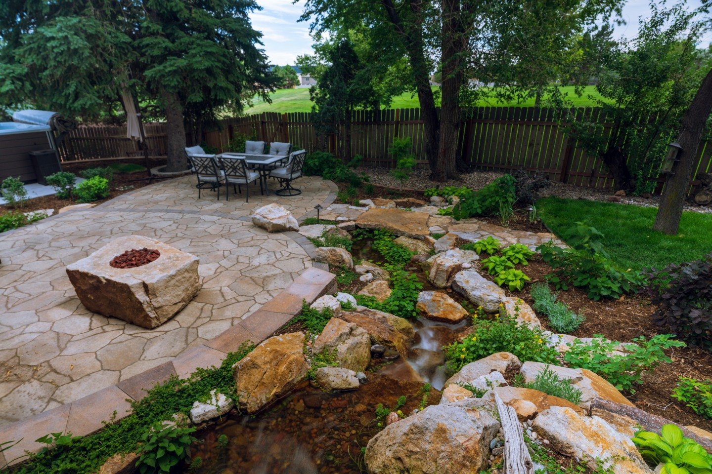 Patio and fire pit in Castle Pines, CO