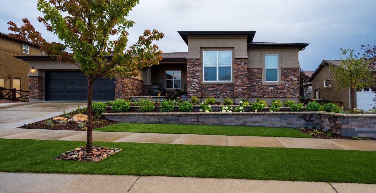 Landscape design with artificial turf in Black Forest, CO