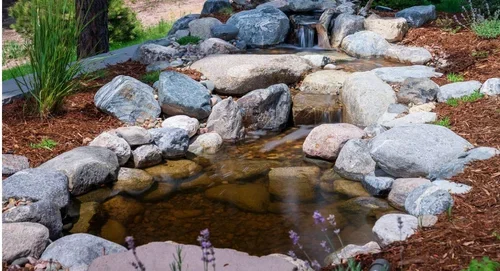 Cobble pond water feature in Colorado Springs, CO