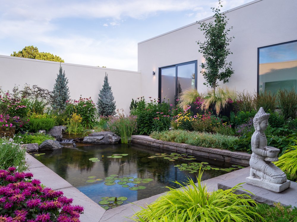 Landscape design with pond in Colorado Springs, CO