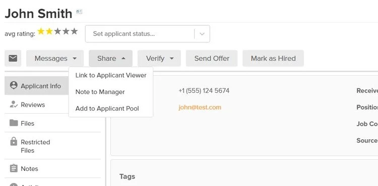 Create a link to share interface example