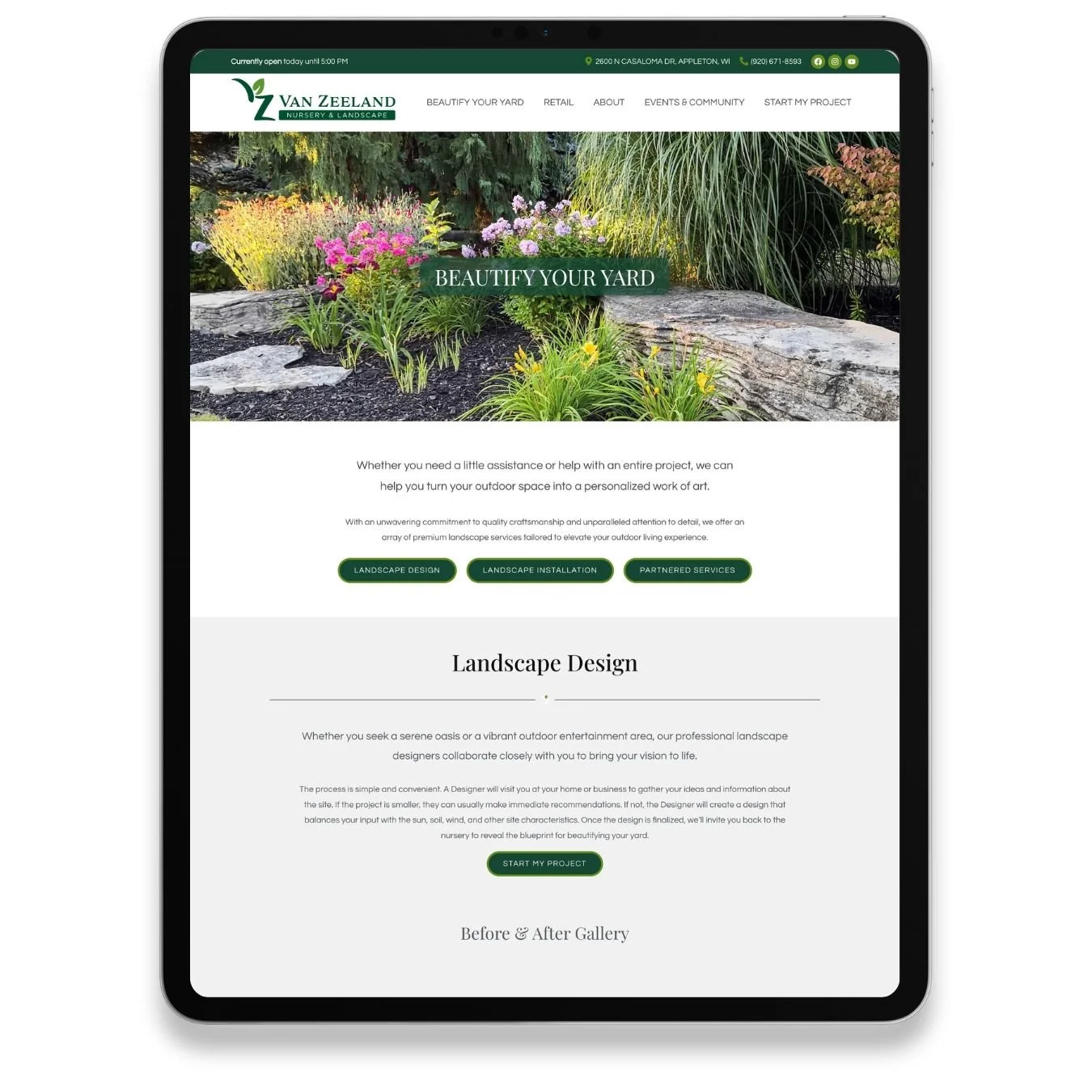 Website navigation and structure optimized for landscape services