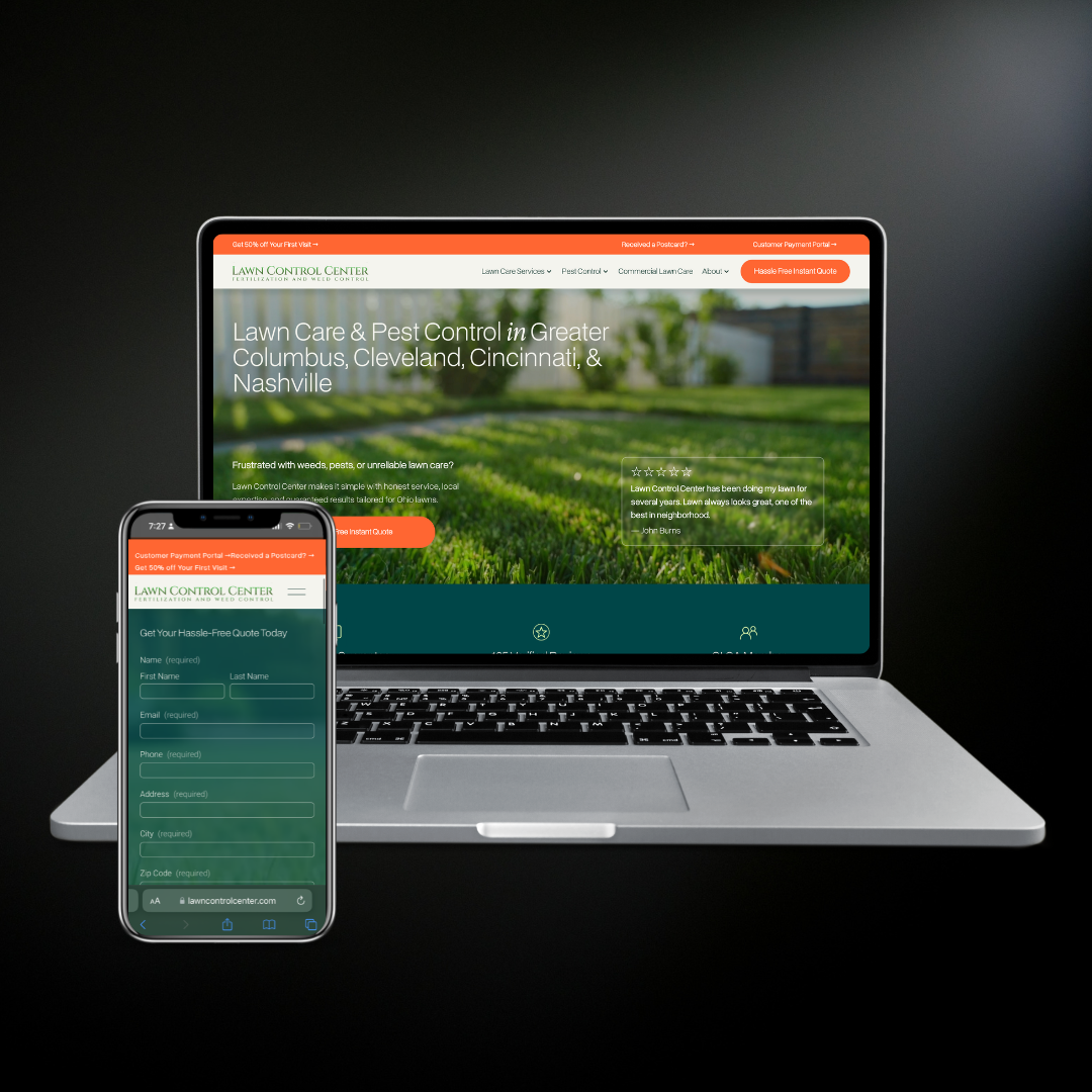 Lawn Control Center lawn care website design by Halstead