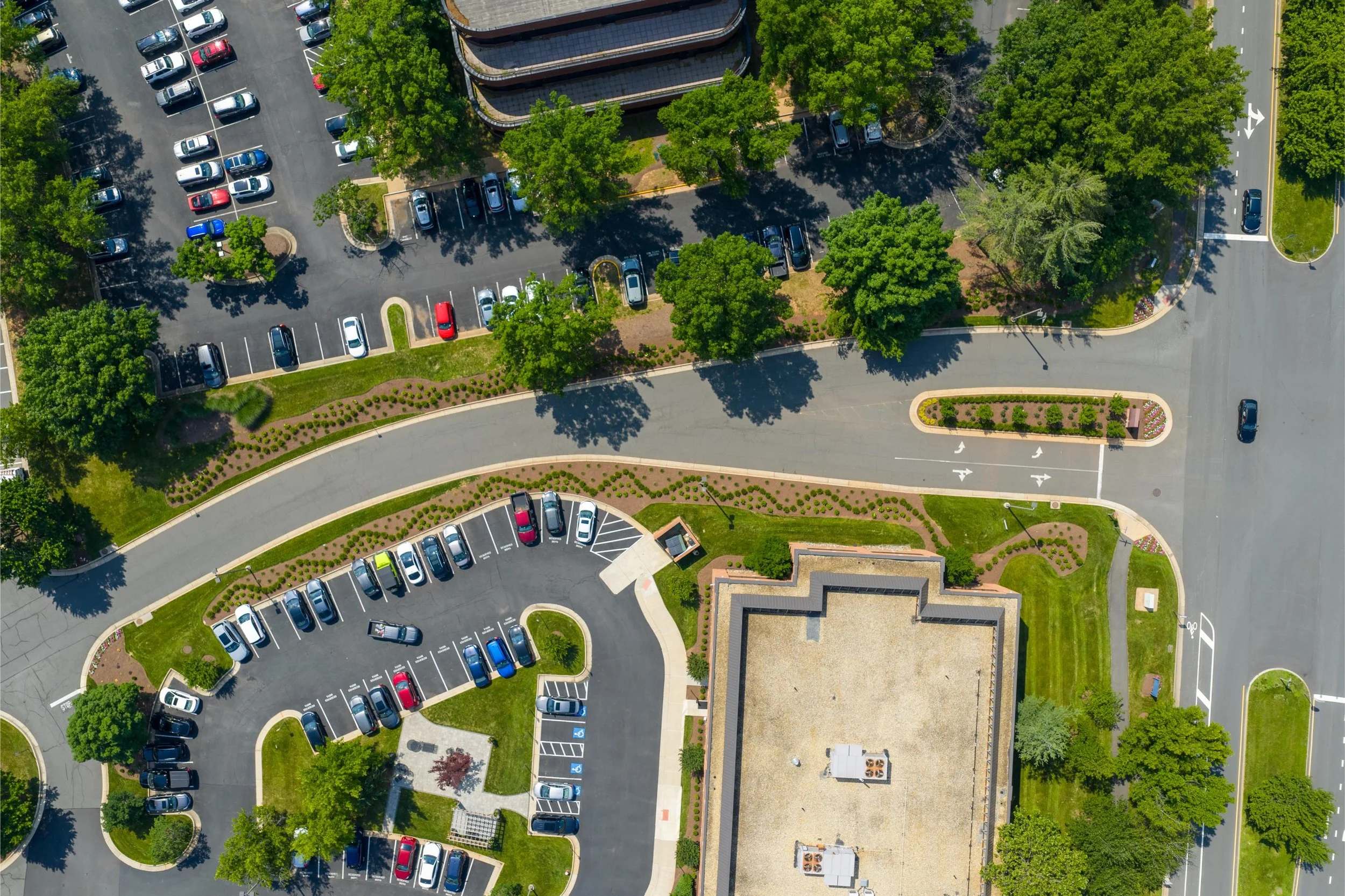 Inviting shopping center environment maintained through commercial landscaping in Vienna, VA
