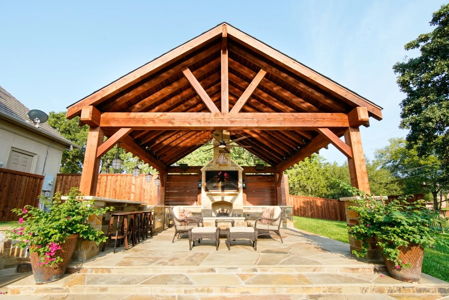 Outdoor Living Space with Patio, Pergola, Fire Pit, Inground Pool in ...