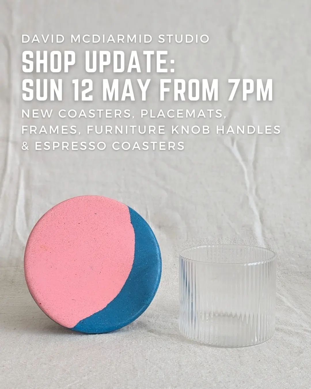 👀👀👀

Shop update from 7pm this Sunday!

I'll have a bunch of new coasters, placemats, furniture knobs handles and espresso coasters in some funky new finishes...

Check out my latest blog post for the full scoop!

#shopupdate #coastersets
#coaster
